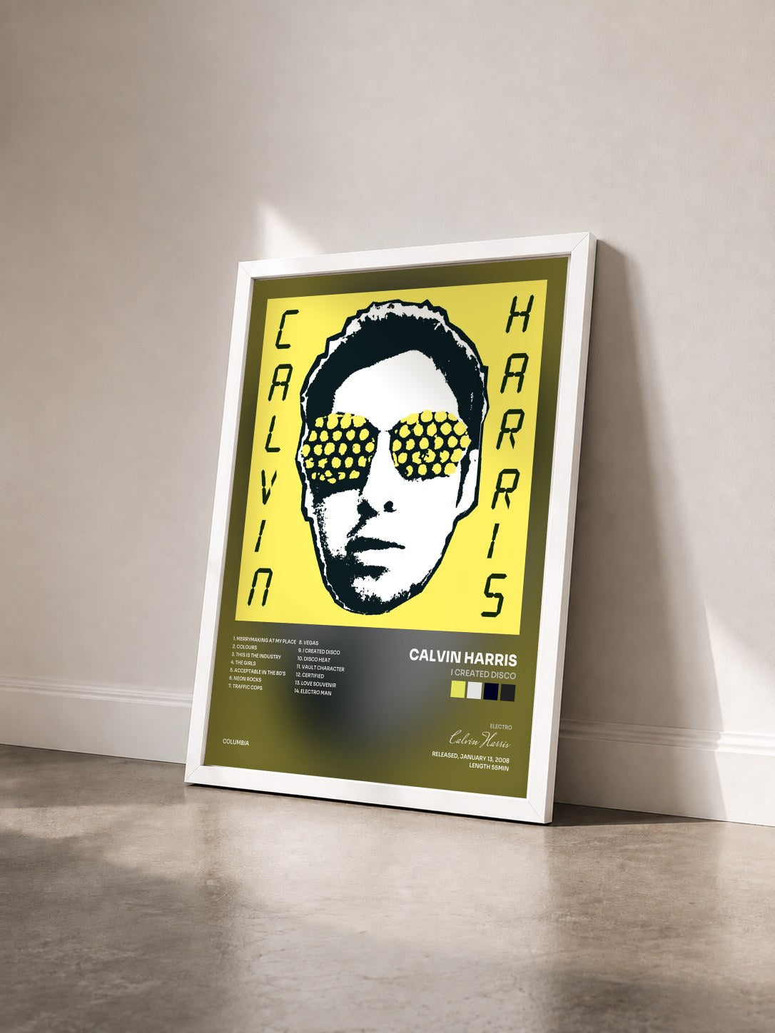#blanc Tableau de l'album I Created Disco de Calvin Harris vu de trois quarts, cadre blanc