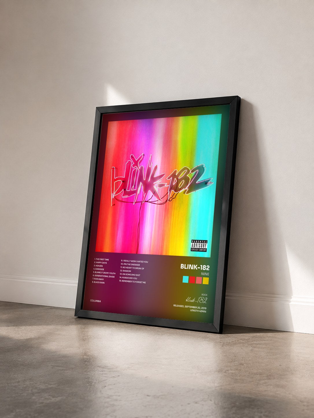 #noir Tableau de l'album NINE de blink-182 vu de trois quarts, cadre noir