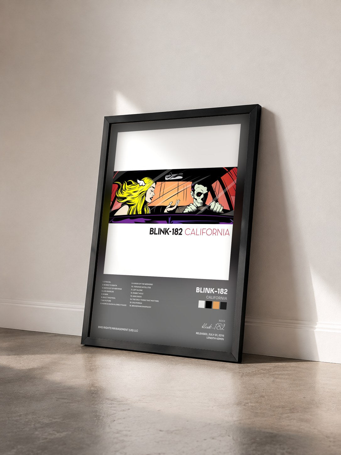 #noir Tableau de l'album California de blink-182 vu de trois quarts, cadre noir