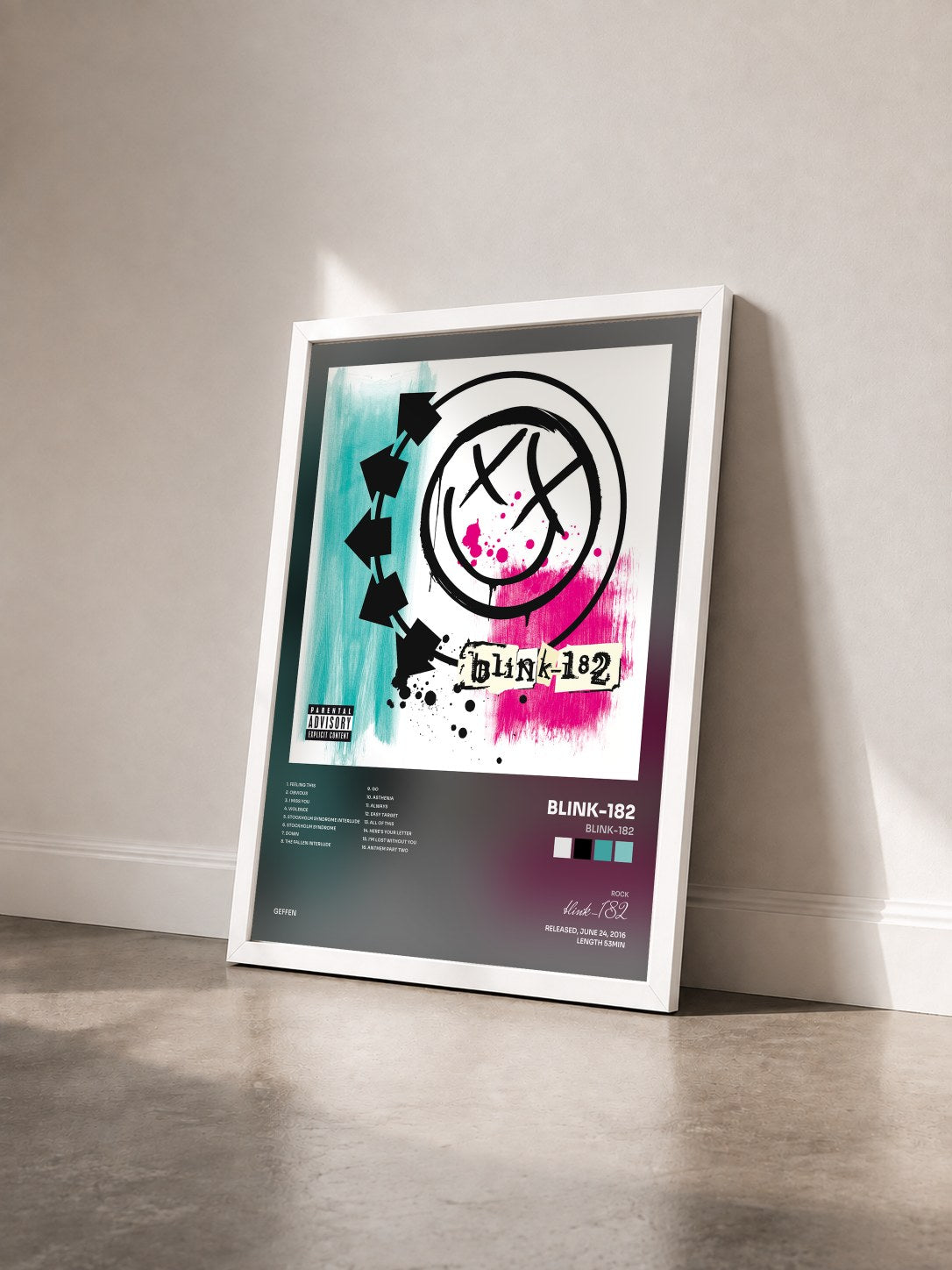 #blanc Tableau de l'album blink-182 de blink-182 vu de trois quarts, cadre blanc