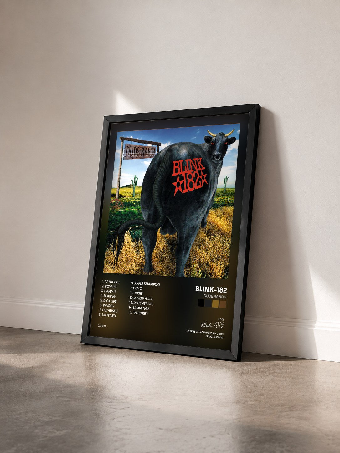 #noir Tableau de l'album Dude Ranch de blink-182 vu de trois quarts, cadre noir