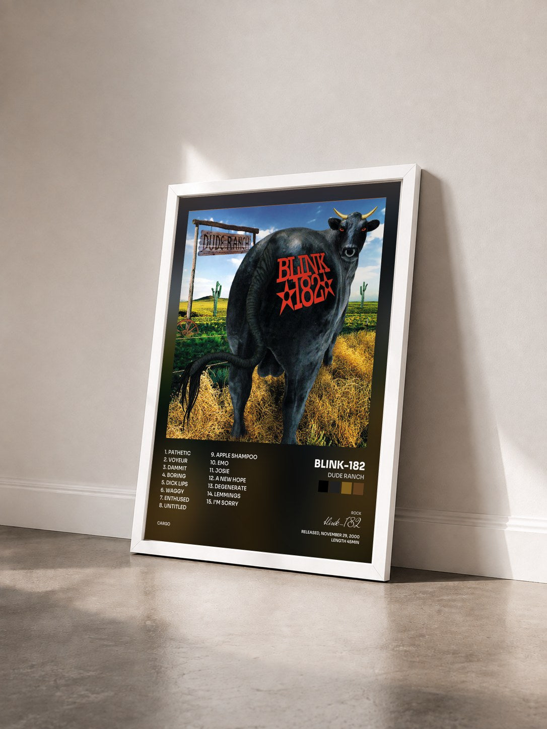#blanc Tableau de l'album Dude Ranch de blink-182 vu de trois quarts, cadre blanc