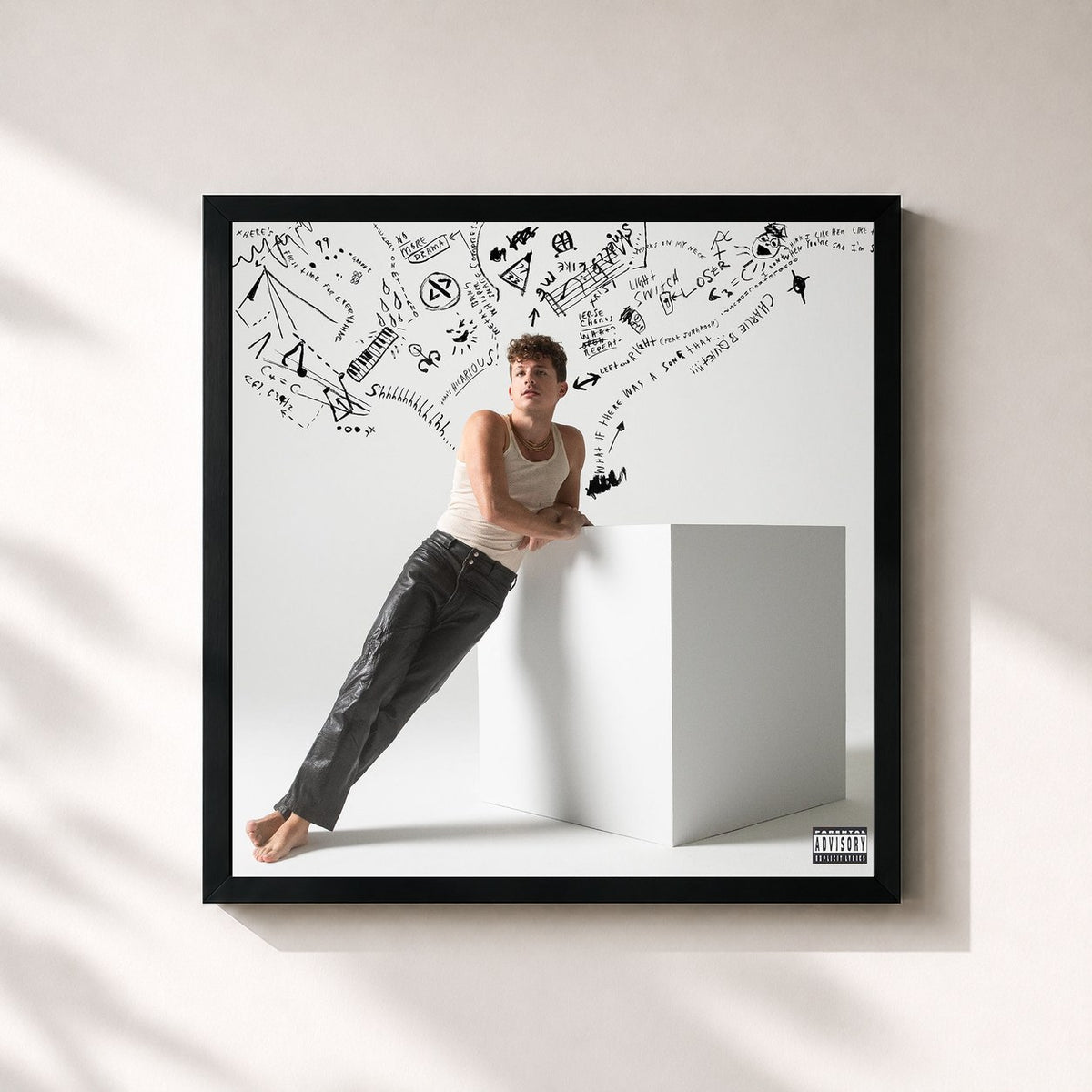 #noir Tableau carré de l'album CHARLIE de Charlie Puth, cadre noir 32x32 cm
