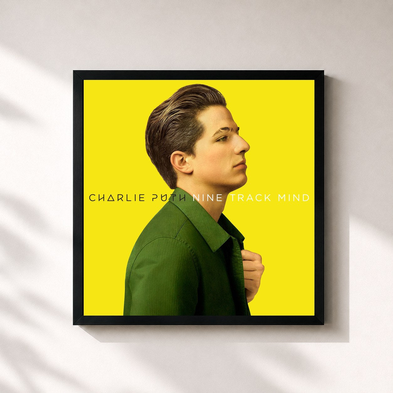 #noir Tableau carré de l'album Nine Track Mind de Charlie Puth, cadre noir 32x32 cm