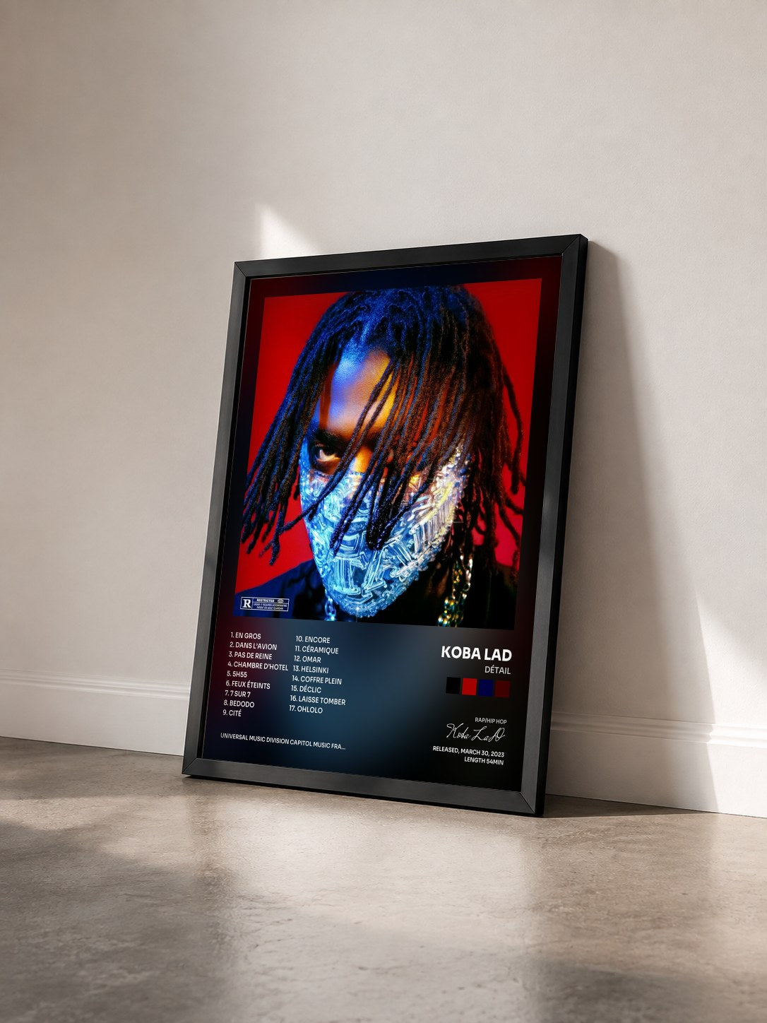 #noir Détail by Koba LaD as a framed art print seen at an angle, black frame