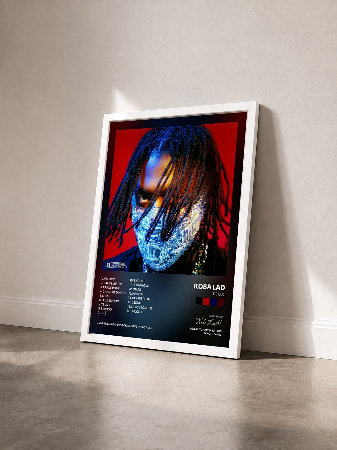 #blanc Détail by Koba LaD as a framed art print seen at an angle, white frame