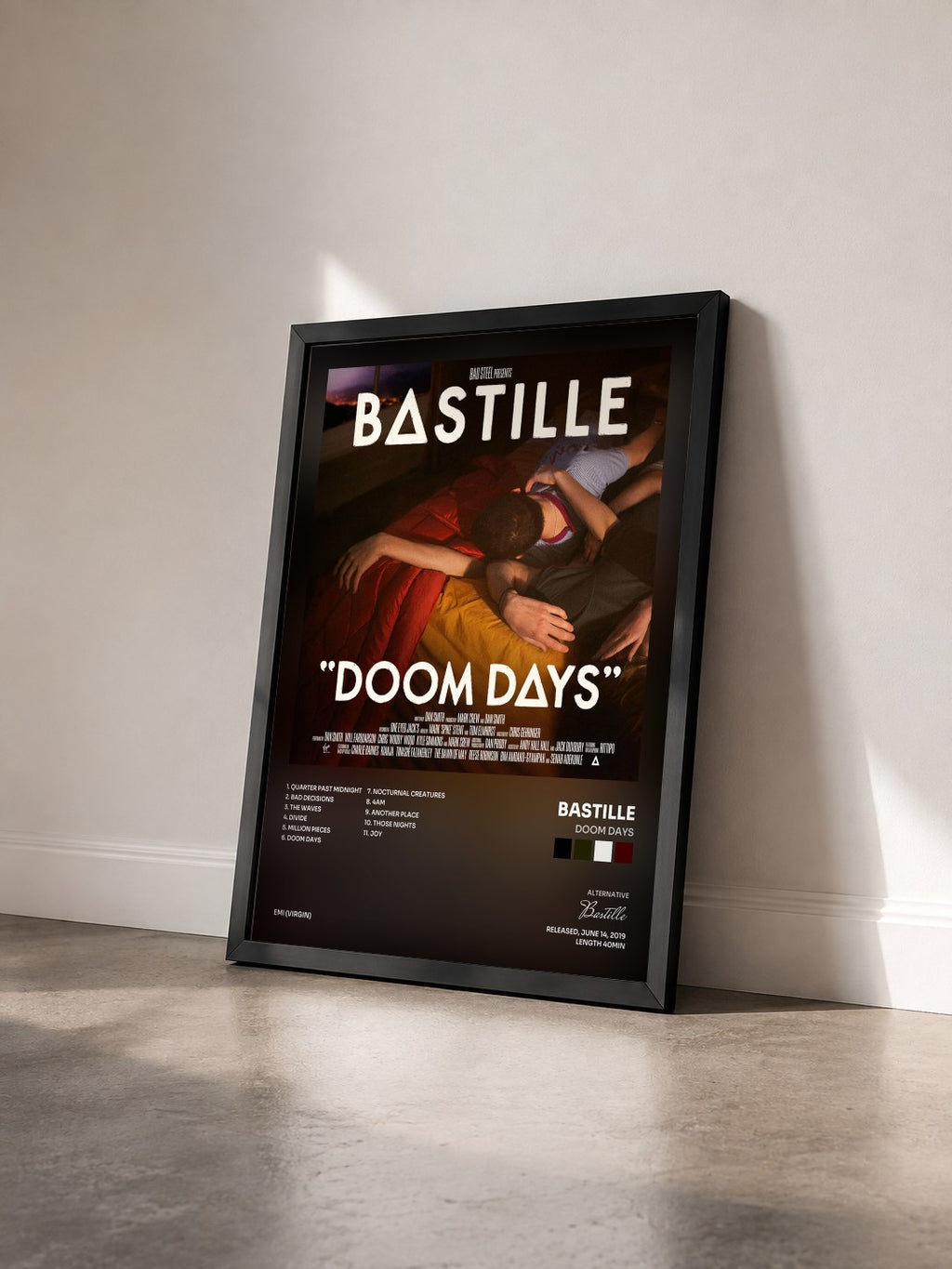 #noir Tableau de l'album Doom Days de Bastille vu de trois quarts, cadre noir