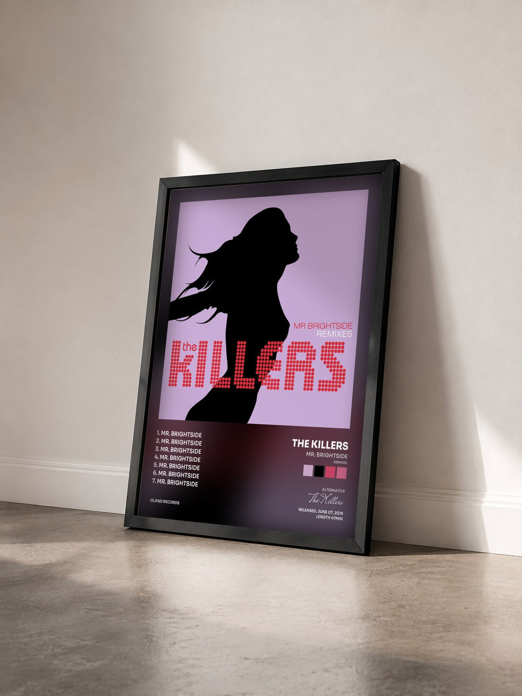 #noir Mr. Brightside (Remixes) de The Killers en lámina enmarcada vista de tres cuartos, marco negro