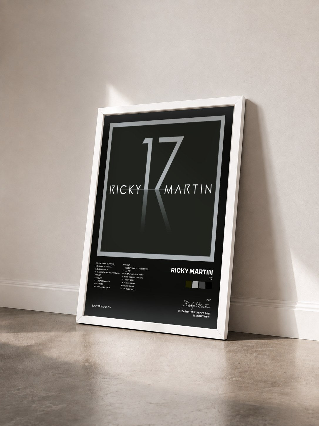#blanc 17 by Ricky Martin as a framed art print seen at an angle, white frame