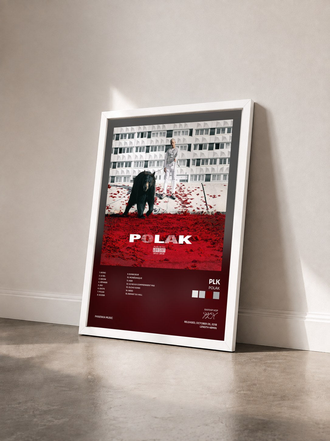 #blanc Tableau de l'album Polak de PLK vu de trois quarts, cadre blanc