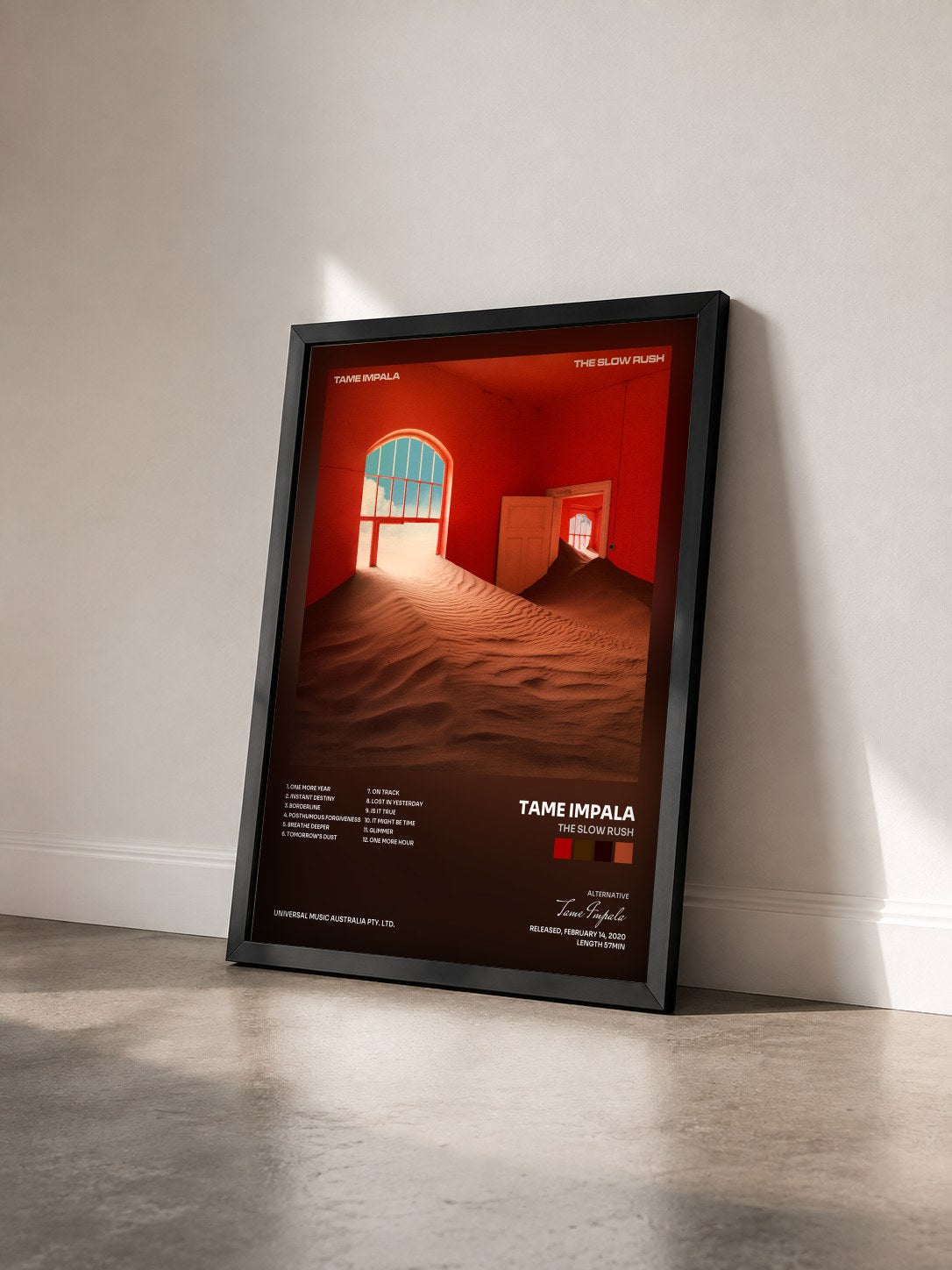 #noir Tableau de l'album The Slow Rush de Tame Impala vu de trois quarts, cadre noir
