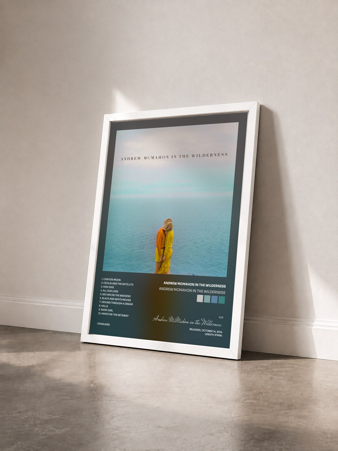 #blanc Tableau de l'album Andrew McMahon In The Wilderness de Andrew McMahon in the Wilderness vu de trois quarts, cadre blanc