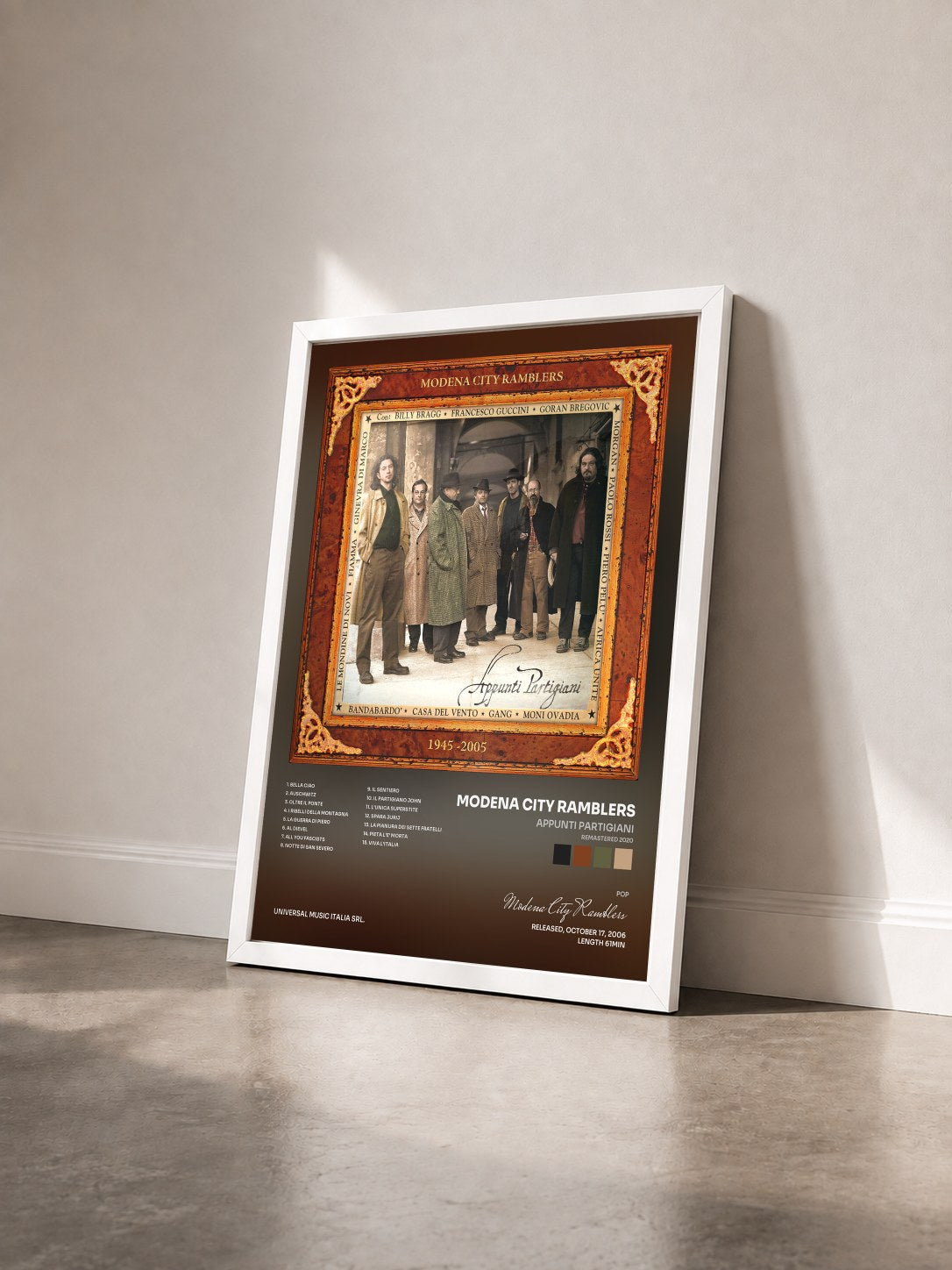#blanc Tableau de l'album Appunti Partigiani (Remastered 2020) de Modena City Ramblers vu de trois quarts, cadre blanc