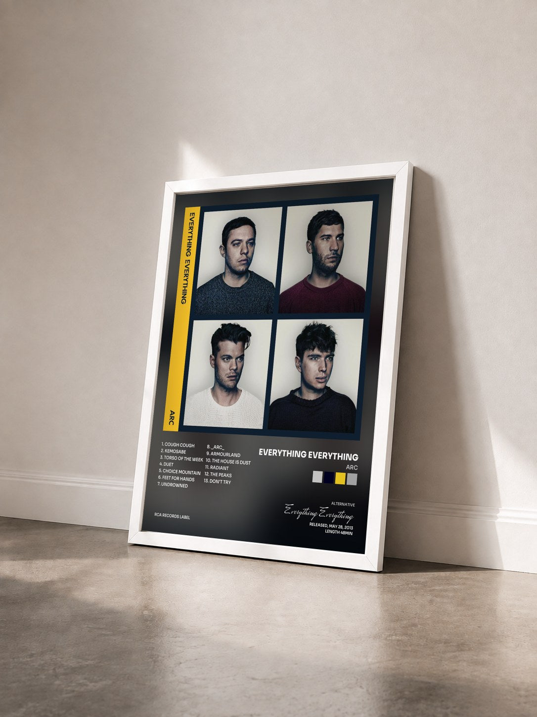 #blanc Tableau de l'album Arc de Everything Everything vu de trois quarts, cadre blanc