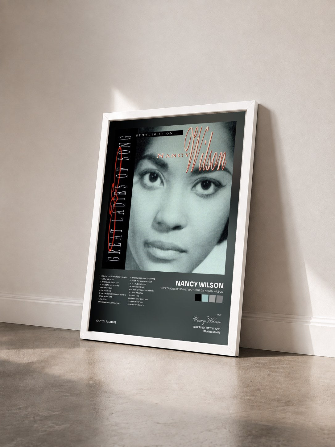 #blanc Tableau de l'album Great Ladies Of Song / Spotlight On Nancy Wilson de Nancy Wilson vu de trois quarts, cadre blanc