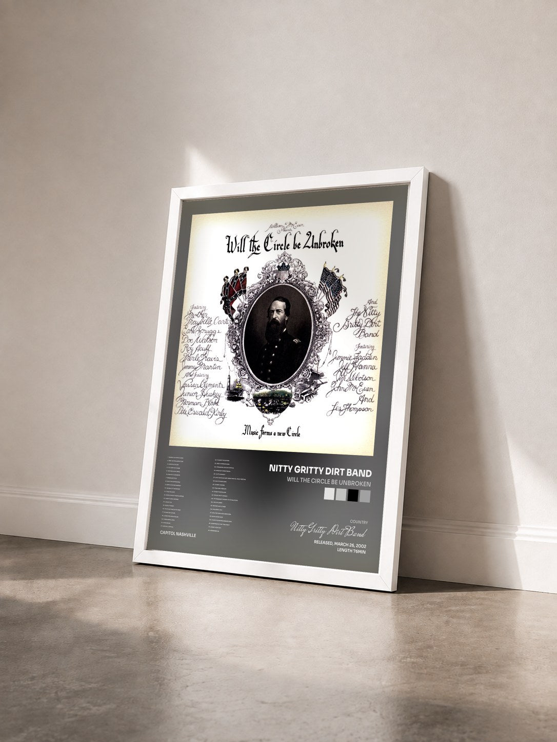 #blanc Tableau de l'album Will The Circle Be Unbroken de Nitty Gritty Dirt Band vu de trois quarts, cadre blanc