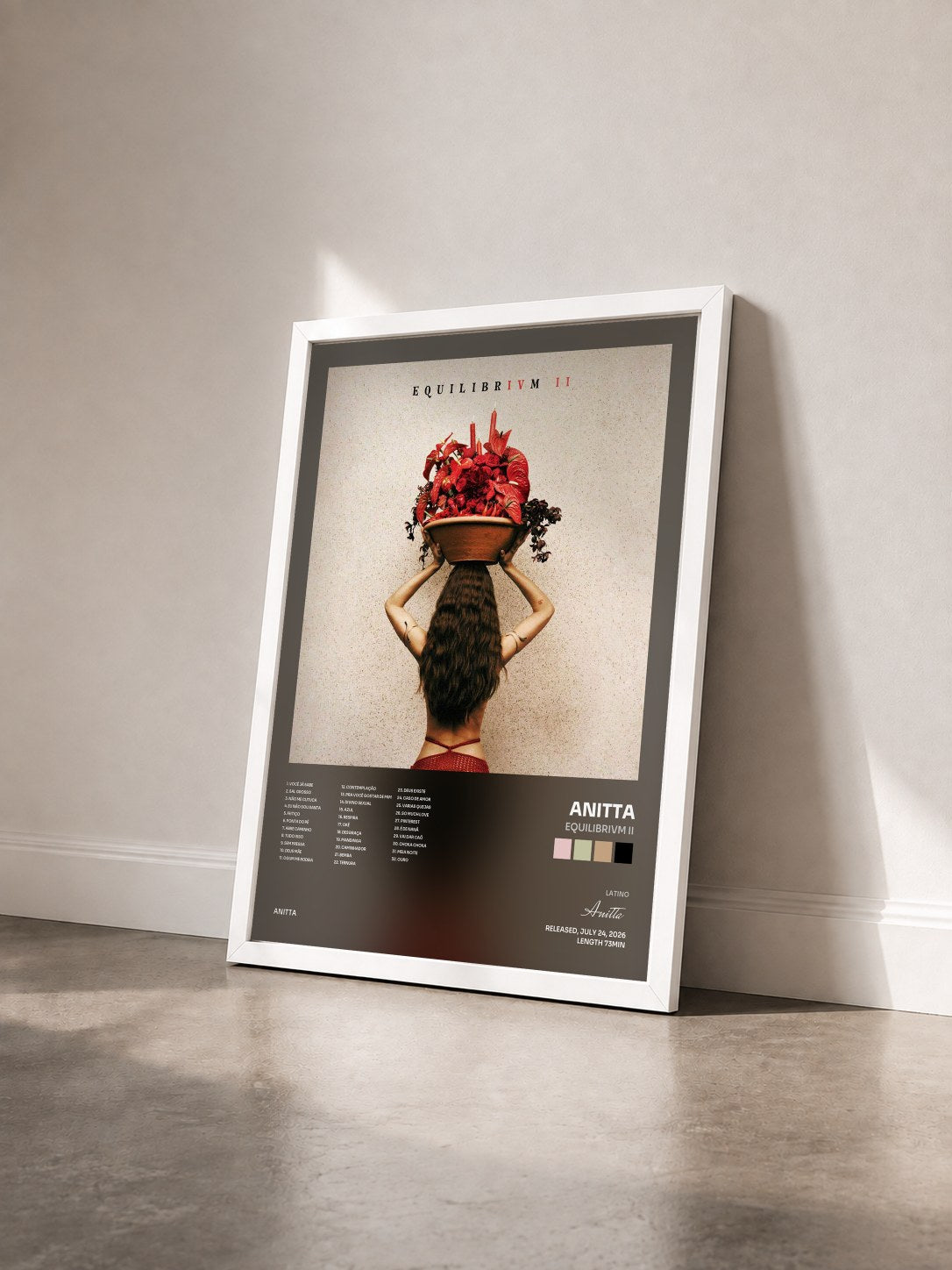 #blanc Tableau de l'album EQUILIBRIVM II de Anitta vu de trois quarts, cadre blanc