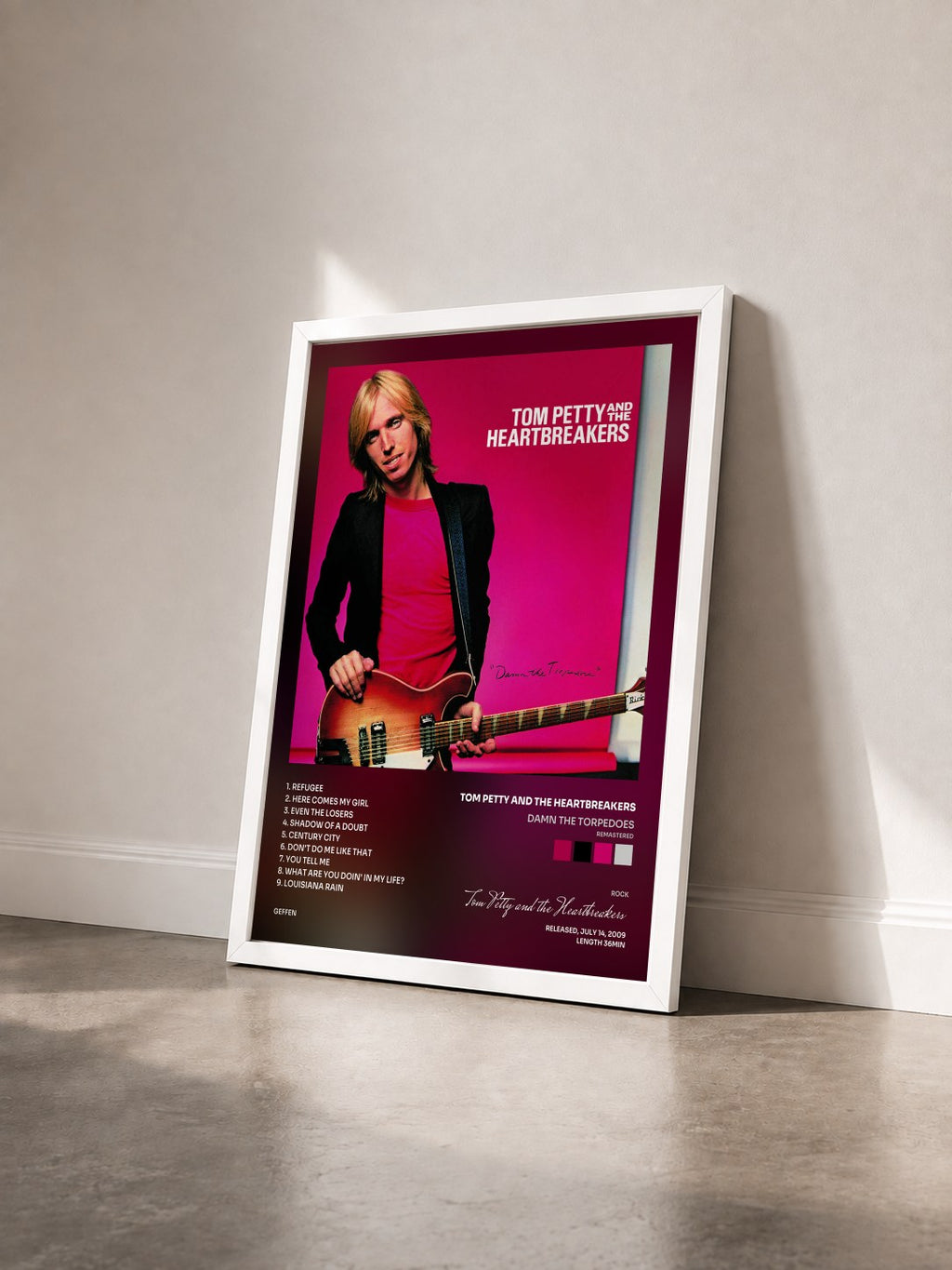 #blanc Tableau de l'album Damn The Torpedoes (Remastered) de Tom Petty and the Heartbreakers vu de trois quarts, cadre blanc