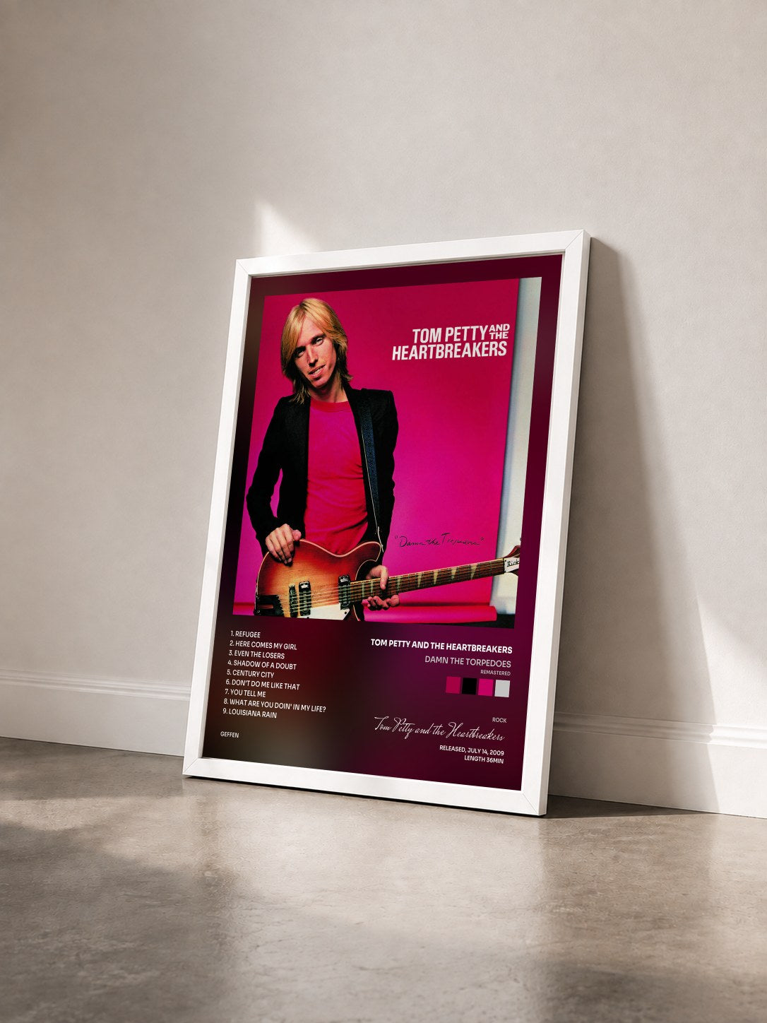 #blanc Tableau de l'album Damn The Torpedoes (Remastered) de Tom Petty and the Heartbreakers vu de trois quarts, cadre blanc