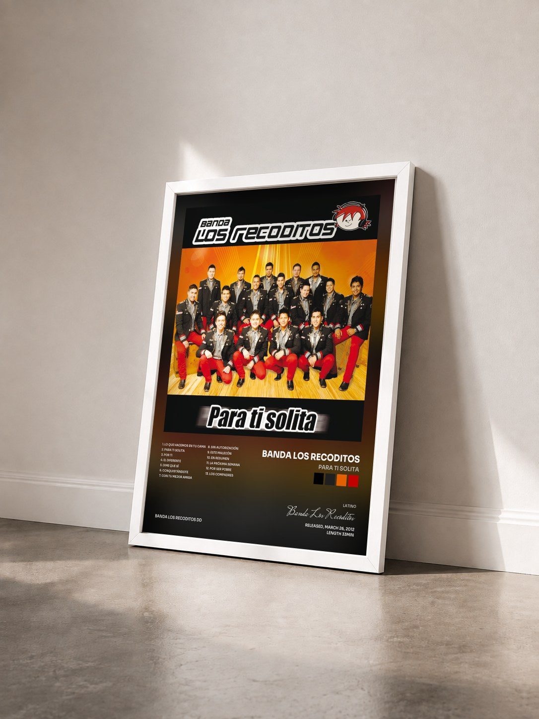 #blanc Tableau de l'album Para Ti Solita de Banda Los Recoditos vu de trois quarts, cadre blanc