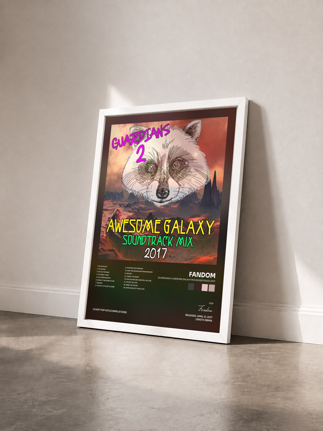 #blanc Tableau de l'album Guardians 2: Awesome Galaxy Mix Soundtrack 2017 de Fandom vu de trois quarts, cadre blanc