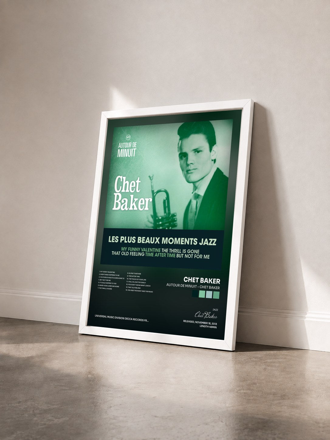 #blanc Tableau de l'album Autour de Minuit - Chet Baker de Chet Baker vu de trois quarts, cadre blanc