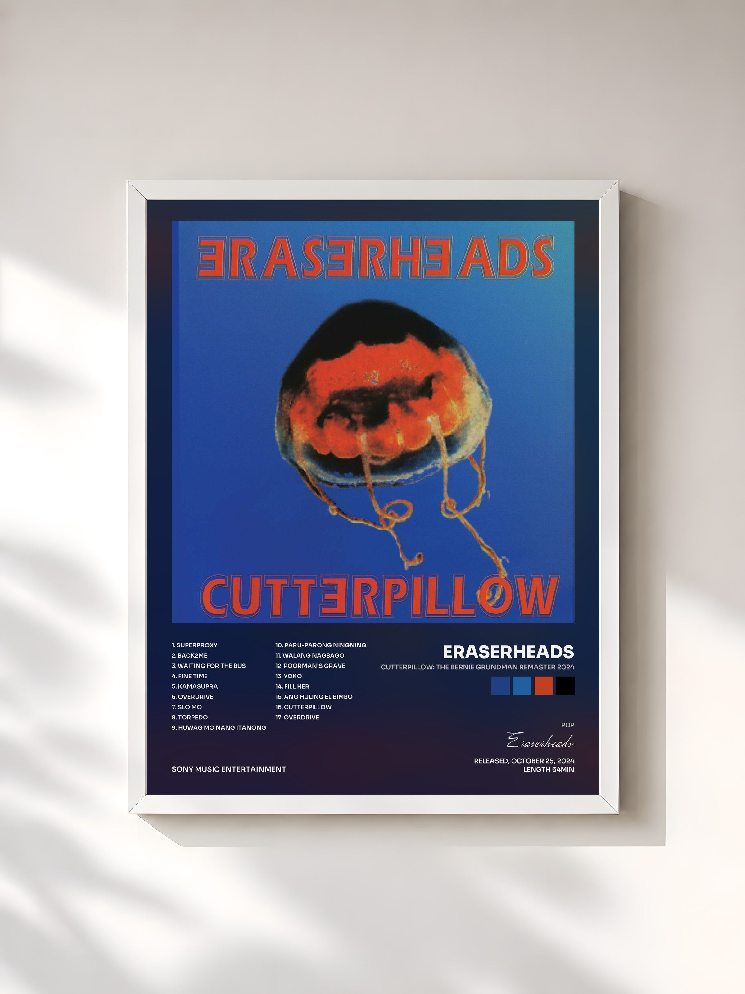 #blanc Tableau de l'album Cutterpillow: The Bernie Grundman Remaster 2024 de Eraserheads, cadre blanc, imprimé et encadré en France