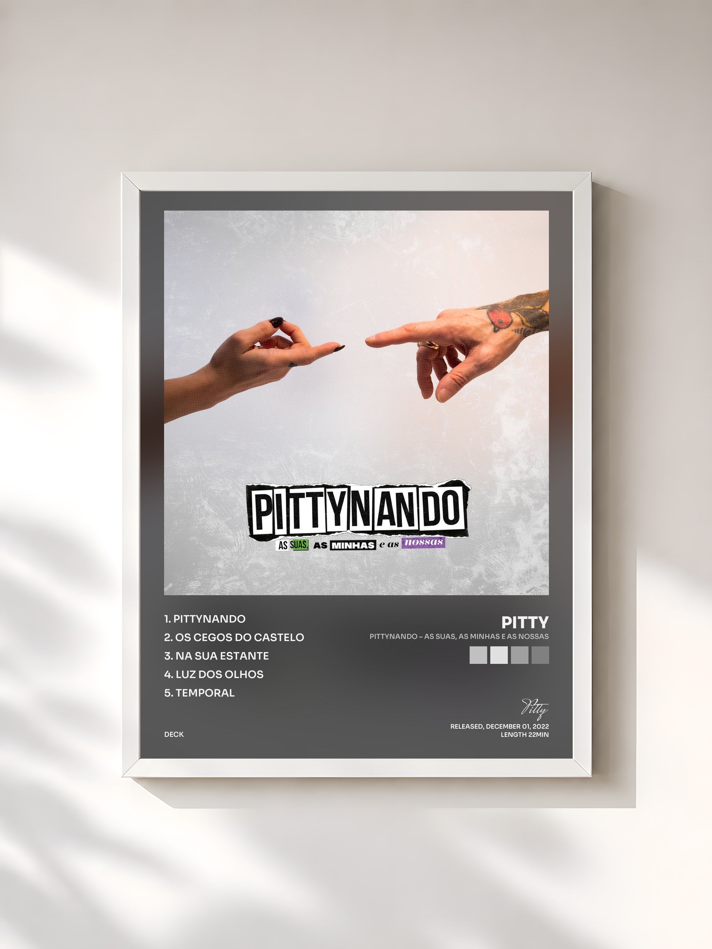 #blanc Tableau de l'album PITTYNANDO – As Suas, As Minhas e As Nossas de Pitty, cadre blanc, imprimé et encadré en France