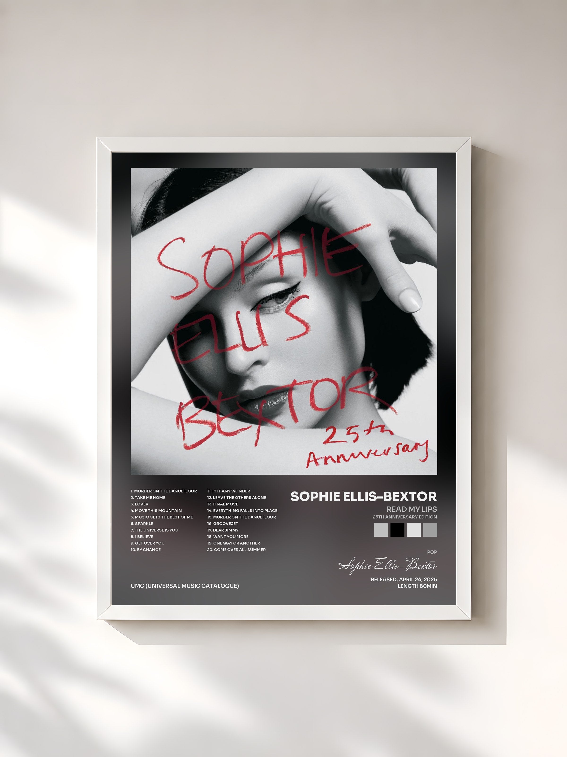 #blanc Tableau de l'album Read My Lips (25th Anniversary Edition) de Sophie Ellis-Bextor, cadre blanc, imprimé et encadré en France