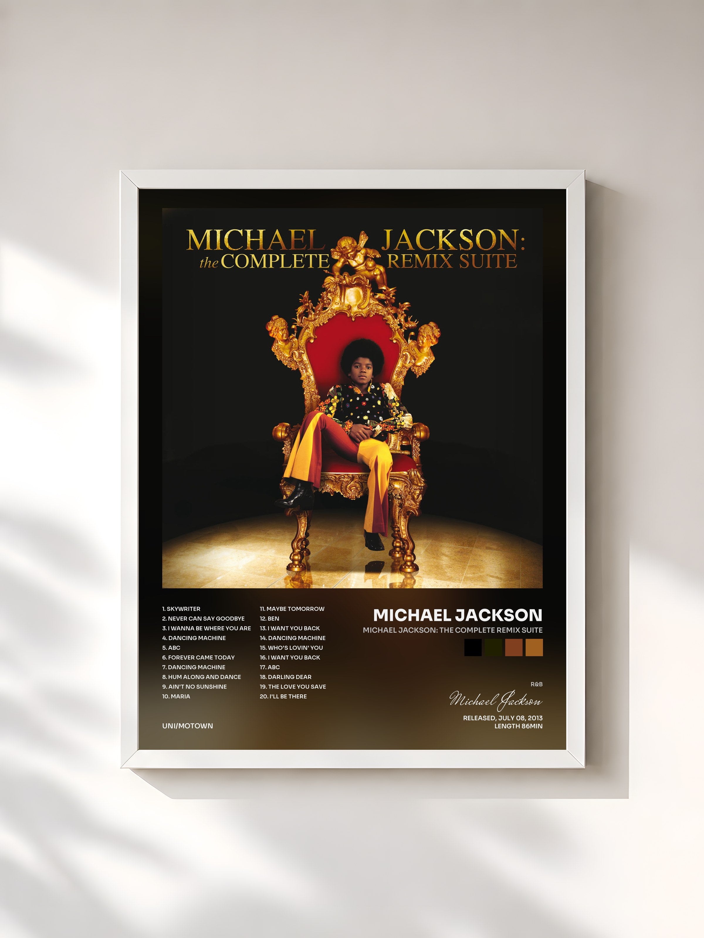 #blanc Tableau de l'album Michael Jackson: The Complete Remix Suite de Michael Jackson, cadre blanc, imprimé et encadré en France