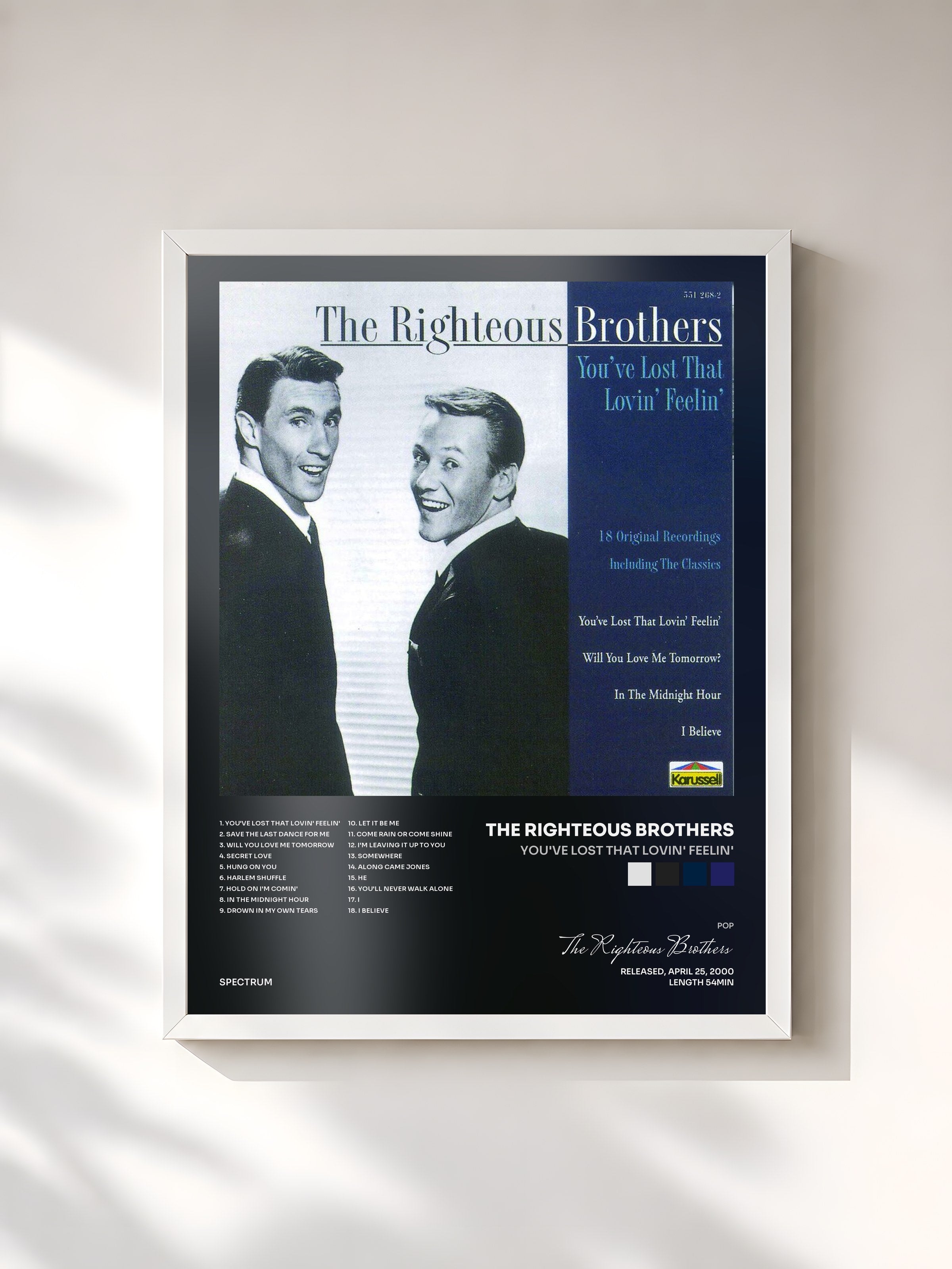 #blanc Tableau de l'album You've Lost That Lovin' Feelin' de The Righteous Brothers, cadre blanc, imprimé et encadré en France