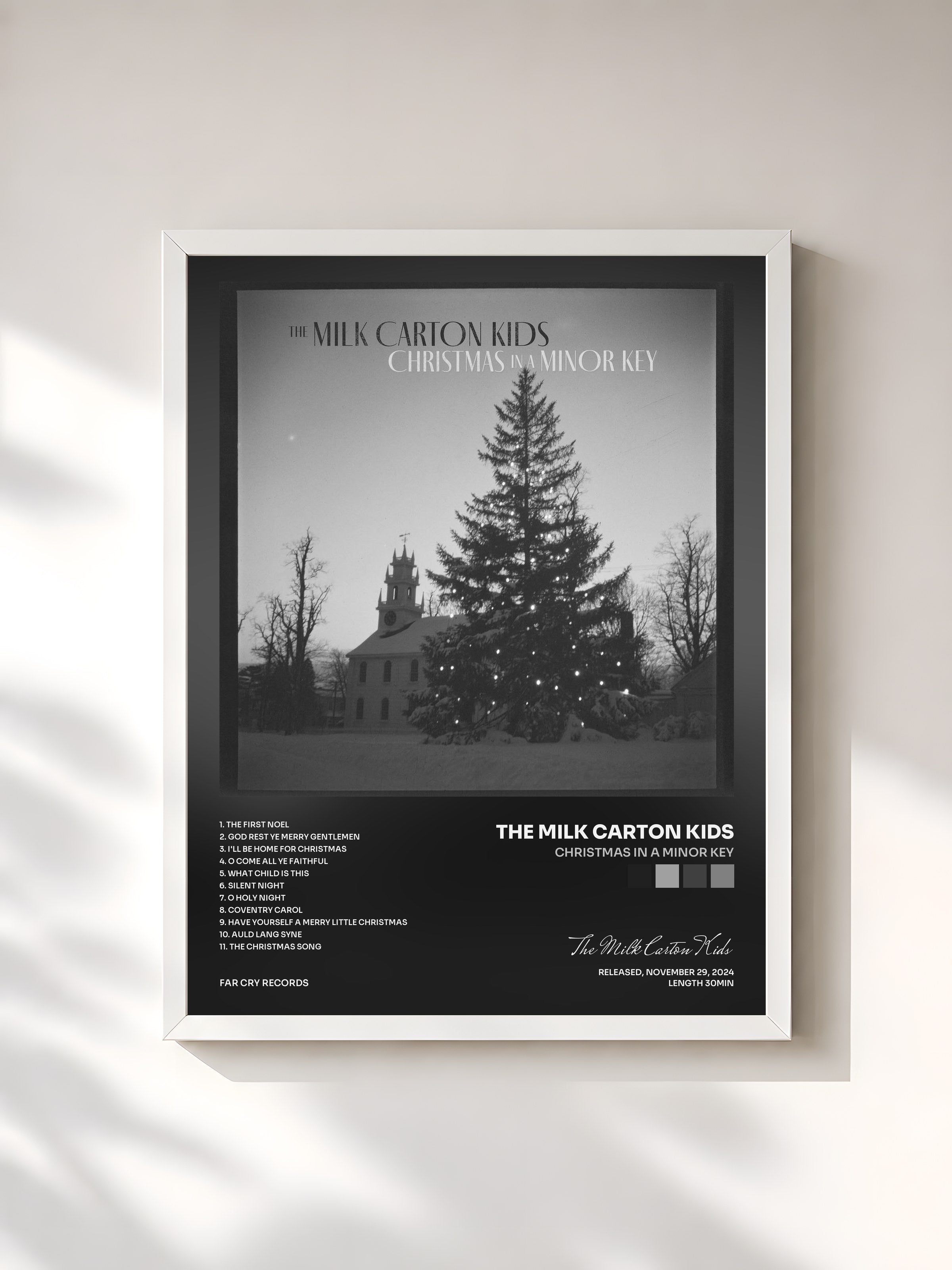 #blanc Tableau de l'album Christmas In A Minor Key de The Milk Carton Kids, cadre blanc, imprimé et encadré en France