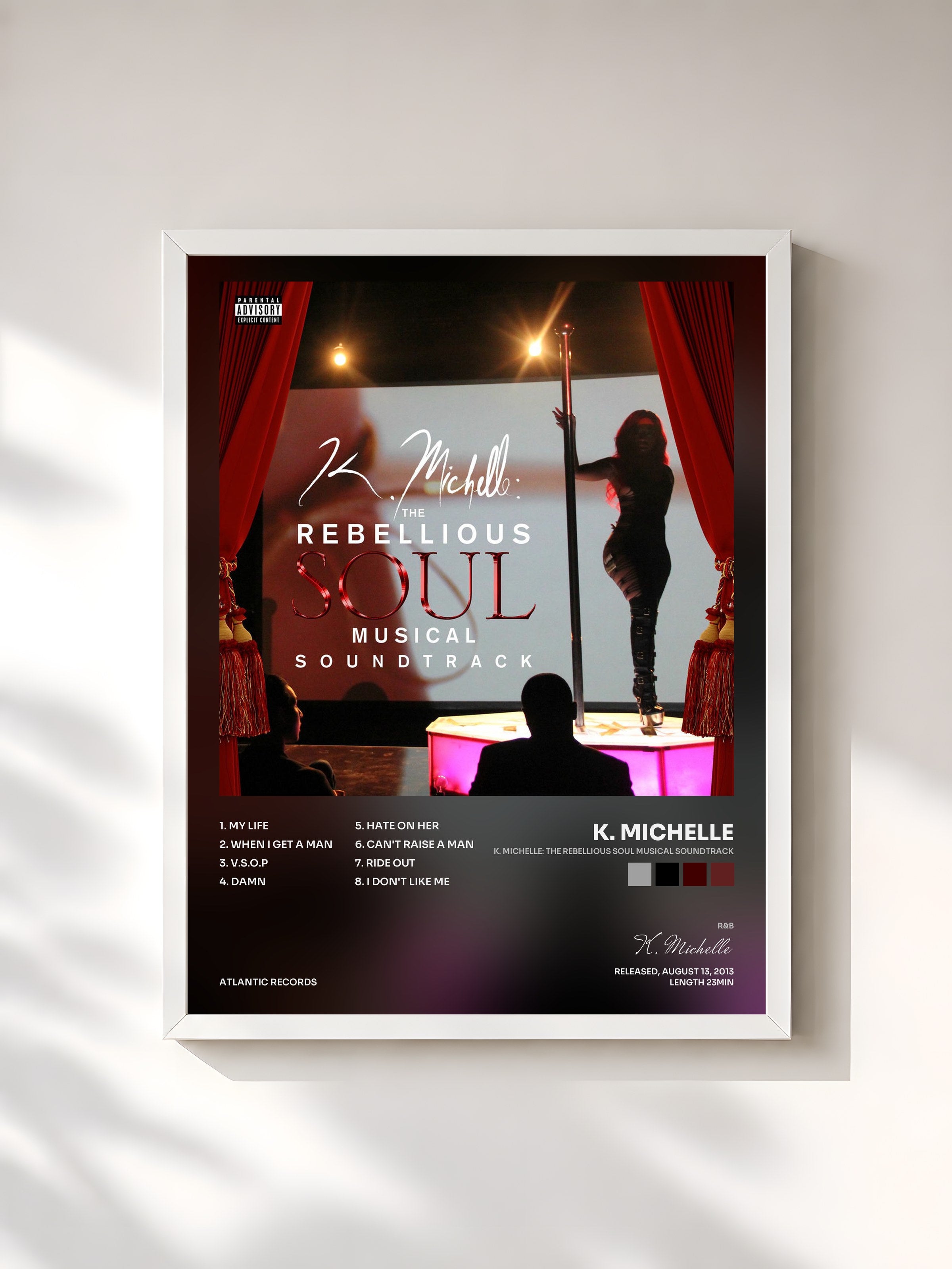 #blanc Tableau de l'album K. Michelle: The Rebellious Soul Musical Soundtrack de K. Michelle, cadre blanc, imprimé et encadré en France