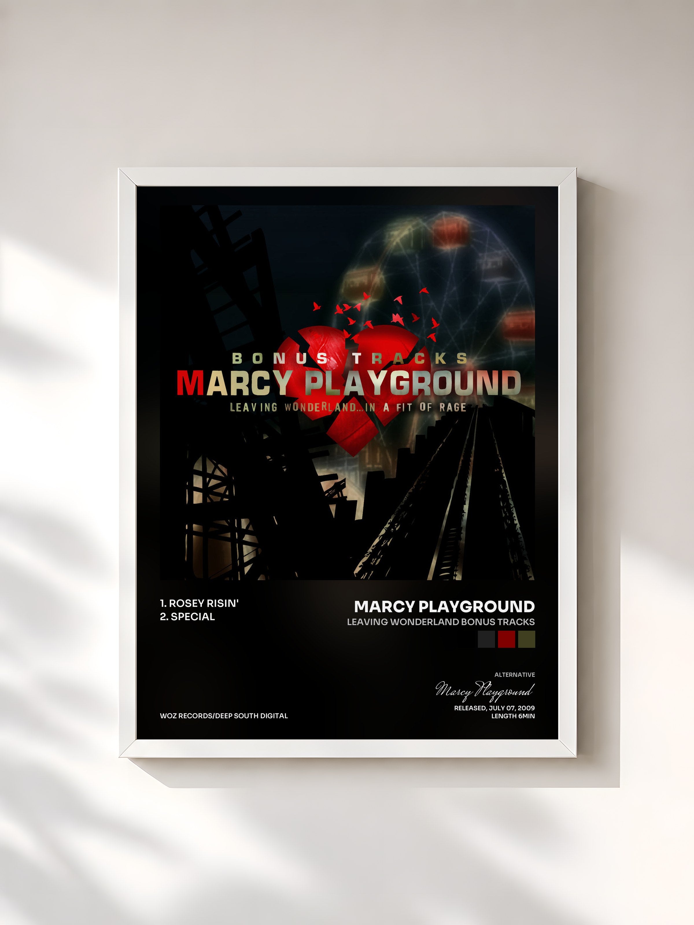 #blanc Tableau de l'album Leaving Wonderland Bonus Tracks de Marcy Playground, cadre blanc, imprimé et encadré en France