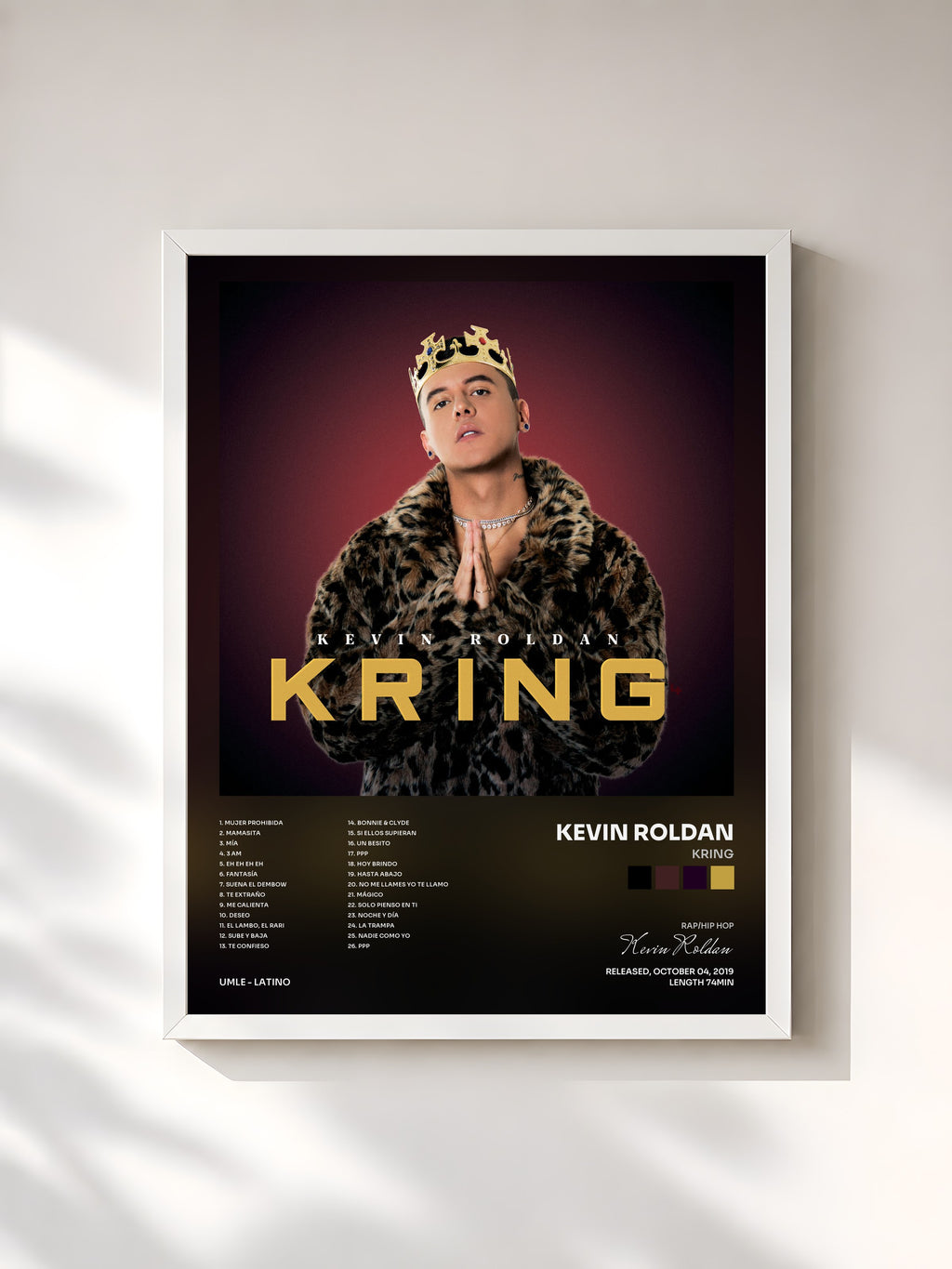 #blanc Tableau de l'album KrING de Kevin Roldan, cadre blanc, imprimé et encadré en France