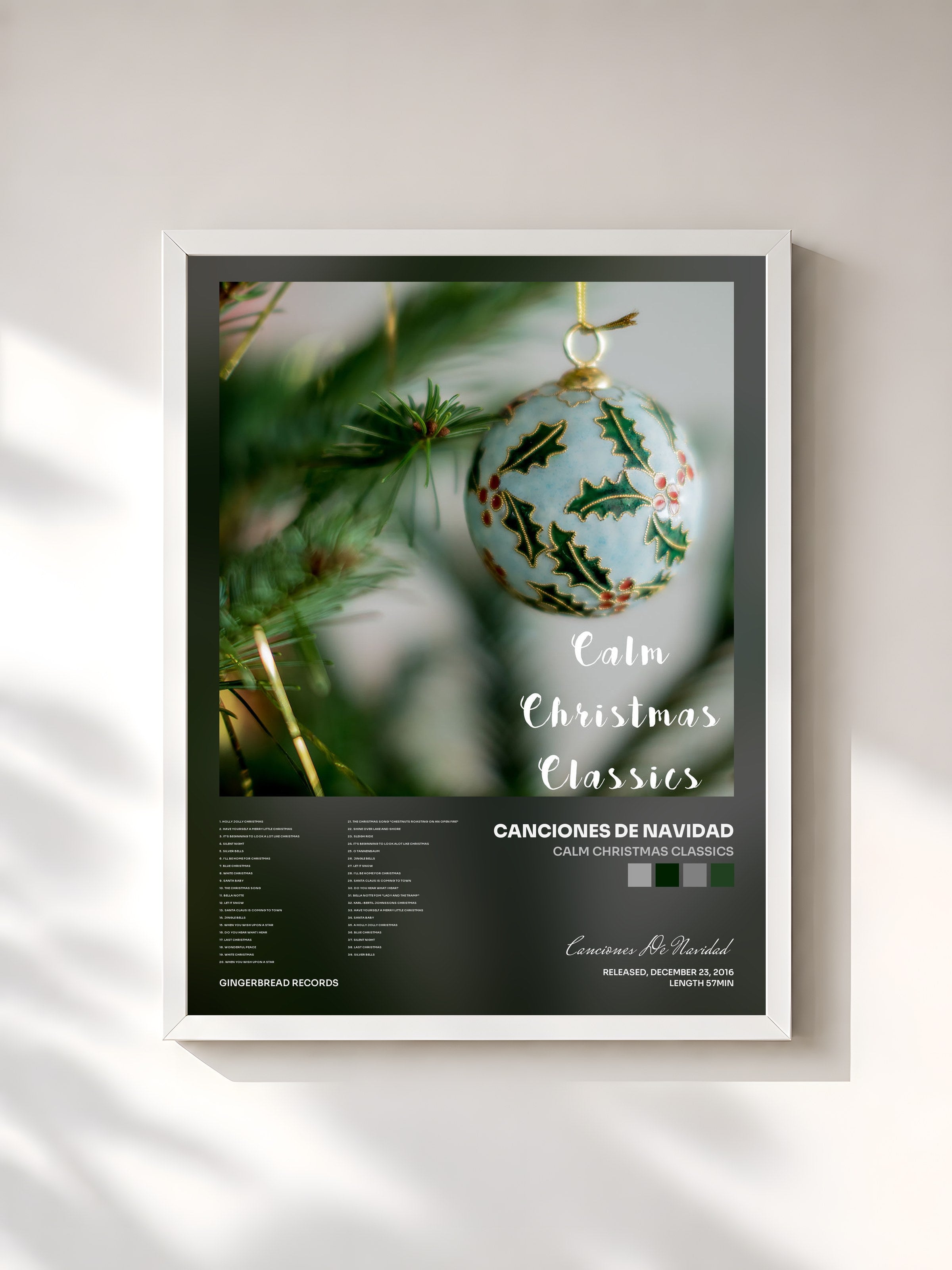 #blanc Tableau de l'album Calm Christmas Classics de Canciones De Navidad, cadre blanc, imprimé et encadré en France