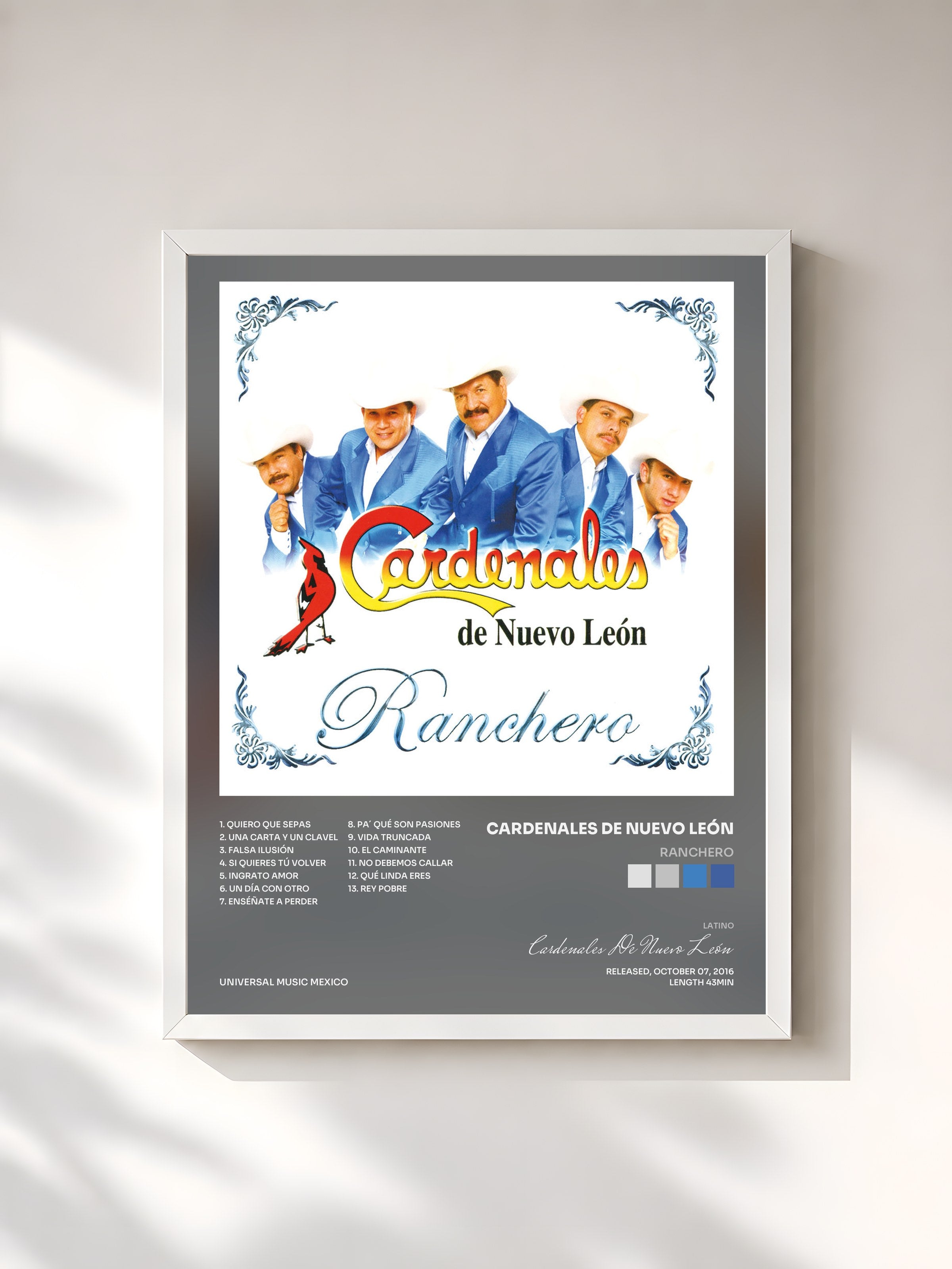 #blanc Tableau de l'album Ranchero de Cardenales De Nuevo León, cadre blanc, imprimé et encadré en France