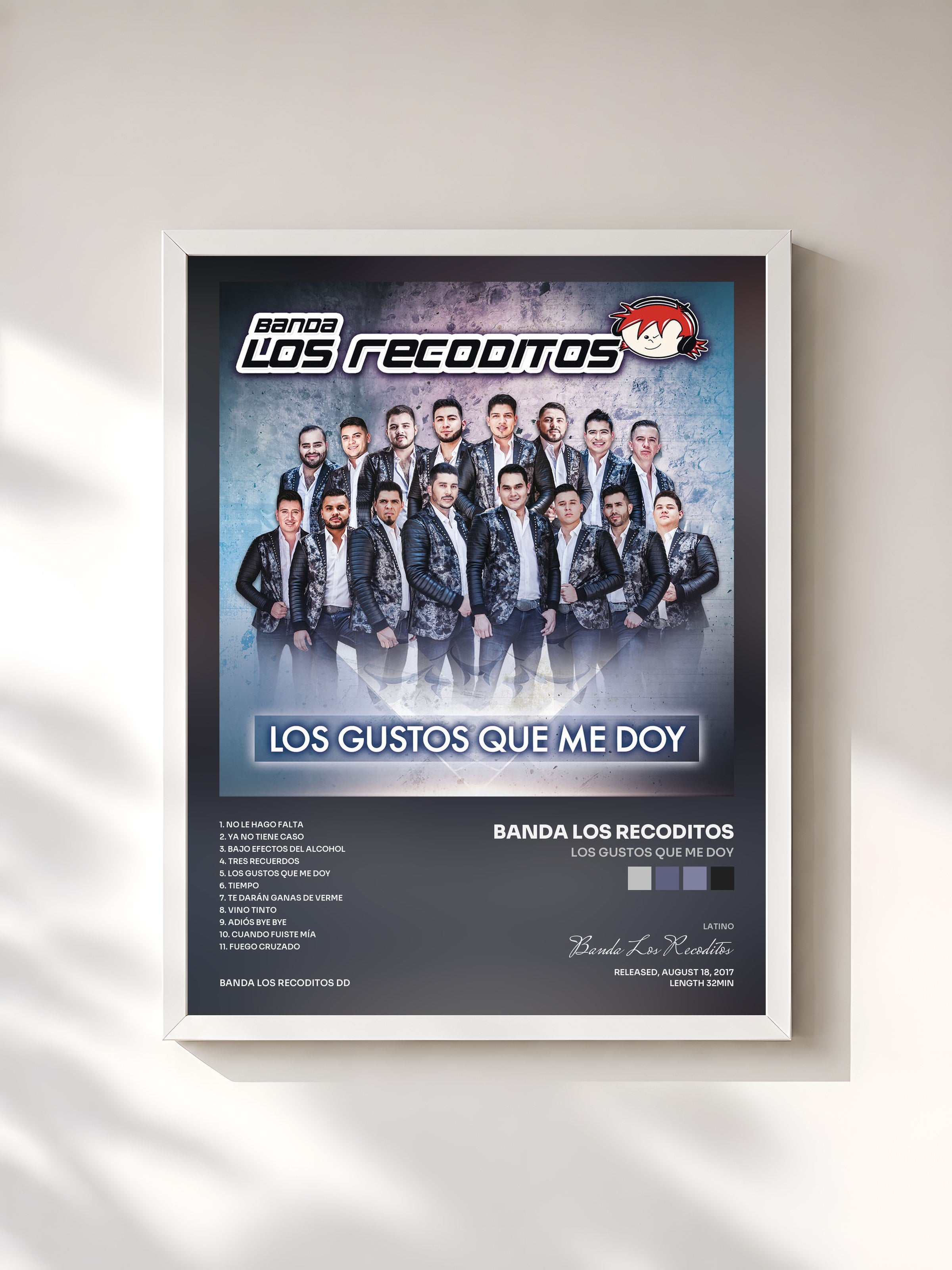 #blanc Tableau de l'album Los Gustos Que Me Doy de Banda Los Recoditos, cadre blanc, imprimé et encadré en France