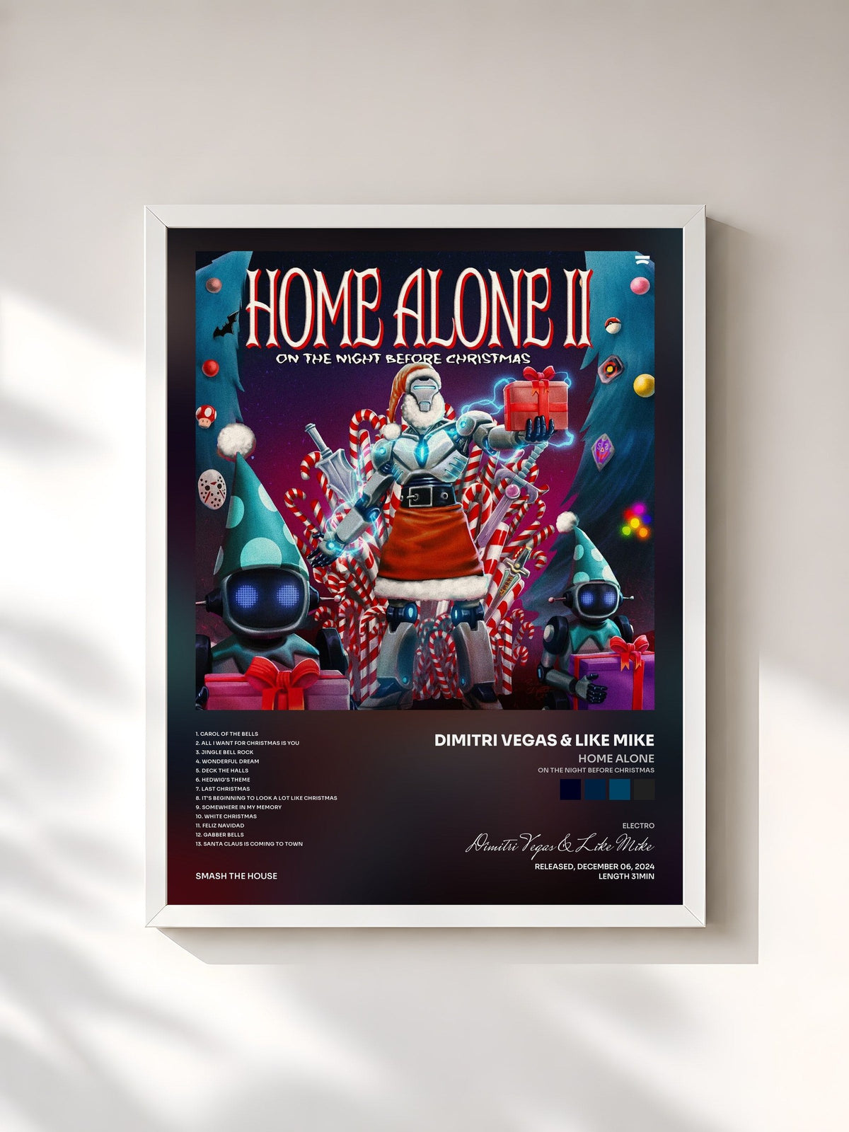 #blanc Tableau de l'album Home Alone (On The Night Before Christmas) Vol.2 de Dimitri Vegas & Like Mike, cadre blanc, imprimé et encadré en France