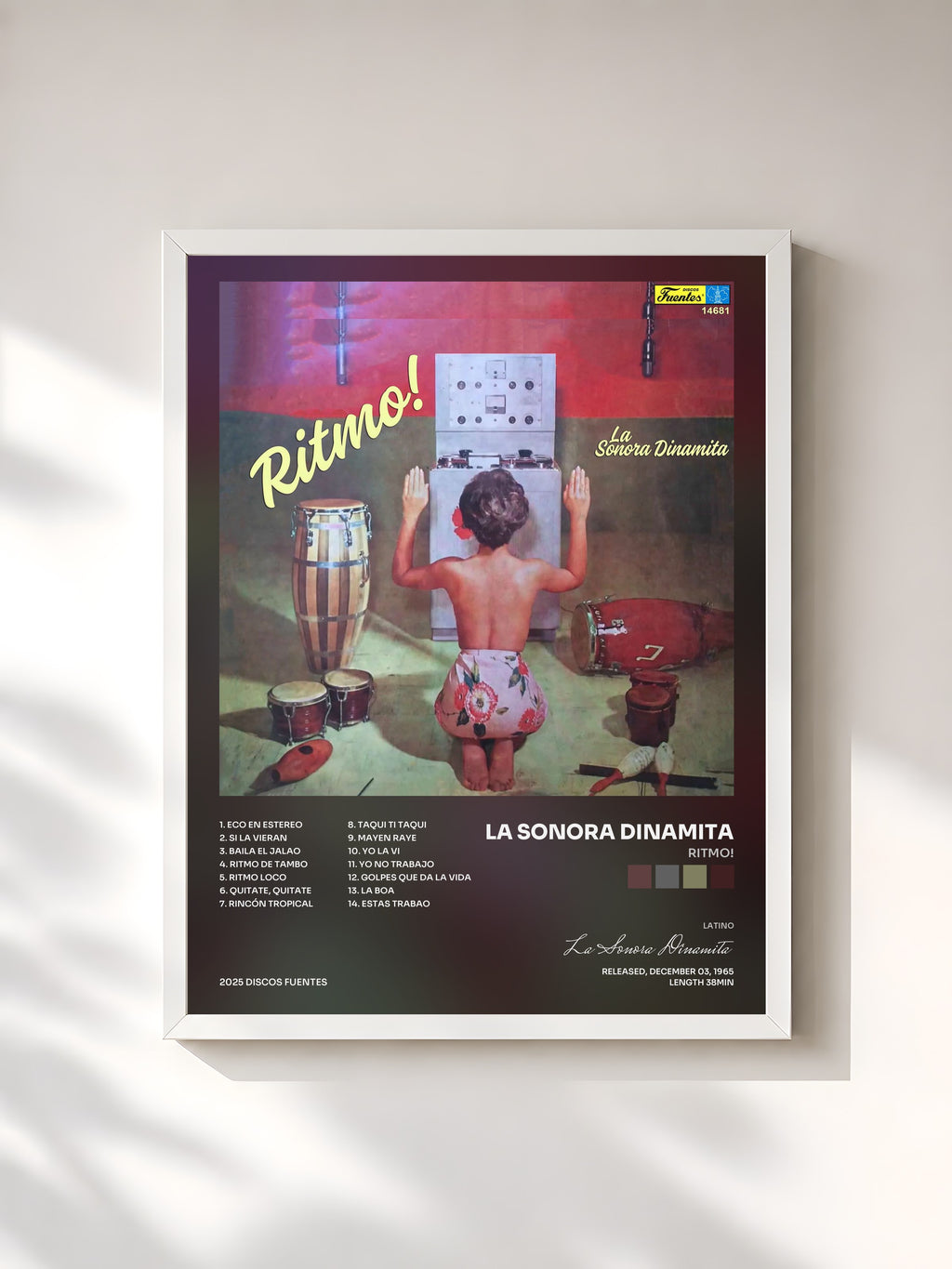 #blanc Tableau de l'album Ritmo! de La Sonora Dinamita, cadre blanc, imprimé et encadré en France