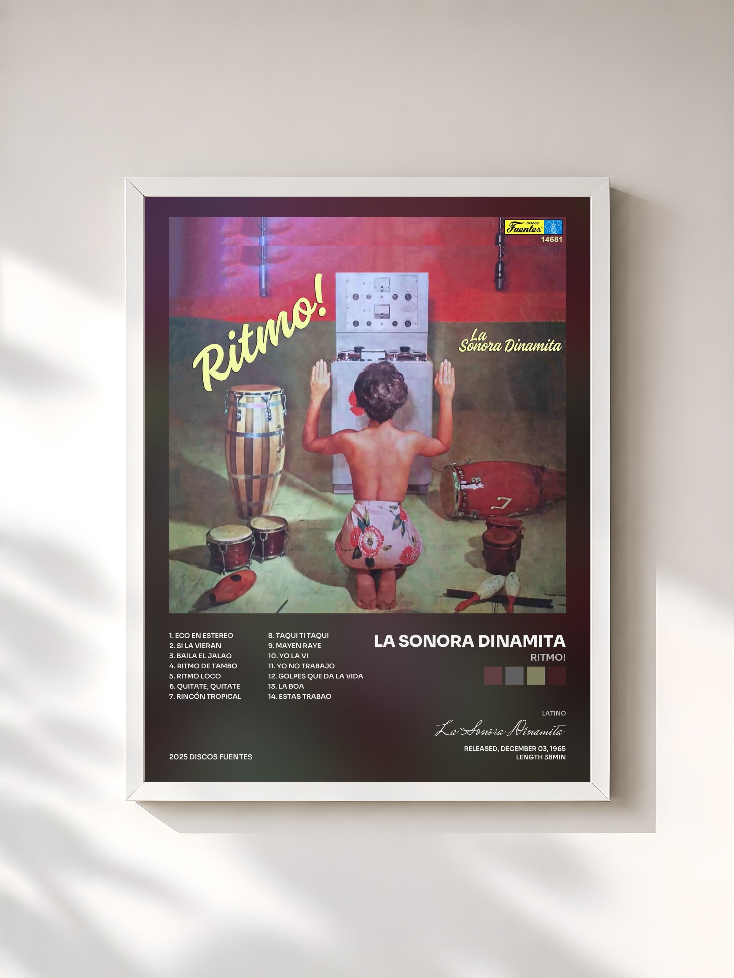 #blanc Tableau de l'album Ritmo! de La Sonora Dinamita, cadre blanc, imprimé et encadré en France