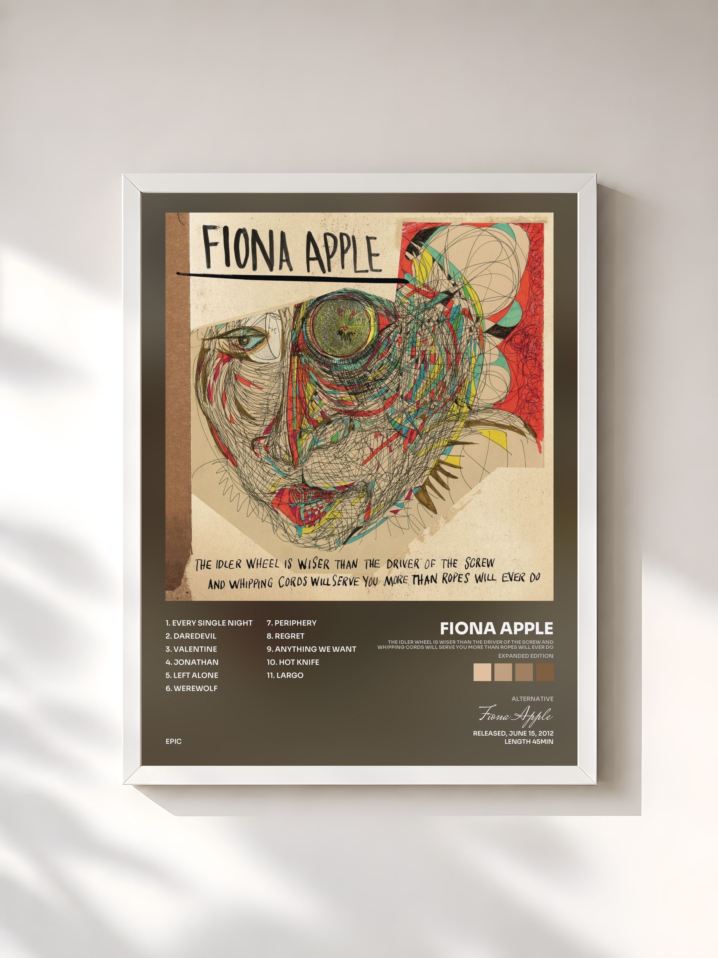 #blanc Tableau de l'album The Idler Wheel Is Wiser Than the Driver of the Screw and Whipping Cords Will Serve You More Than Ropes Will Ever Do (Expanded Edition) de Fiona Apple, cadre blanc, imprimé et encadré en France