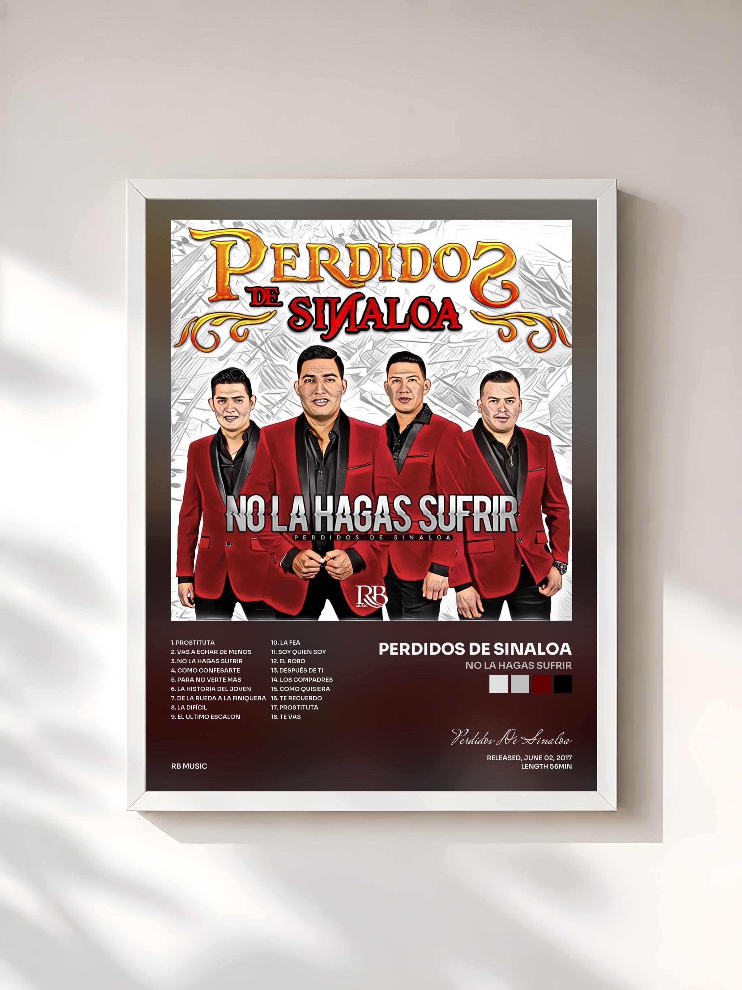 #blanc Tableau de l'album No La Hagas Sufrir de Perdidos De Sinaloa, cadre blanc, imprimé et encadré en France