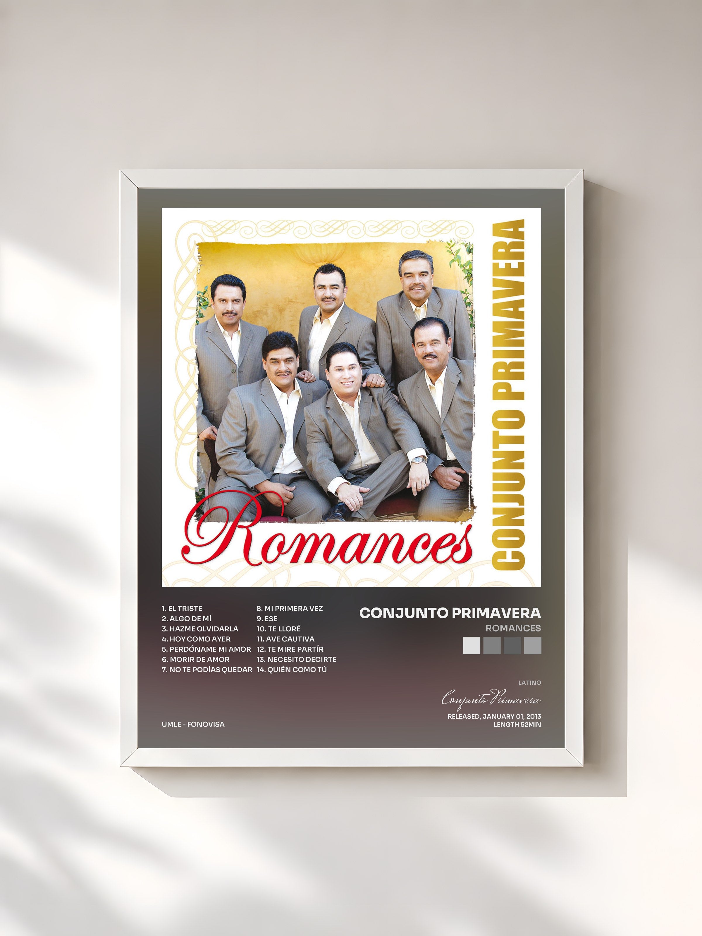 #blanc Tableau de l'album Romances de Conjunto Primavera, cadre blanc, imprimé et encadré en France