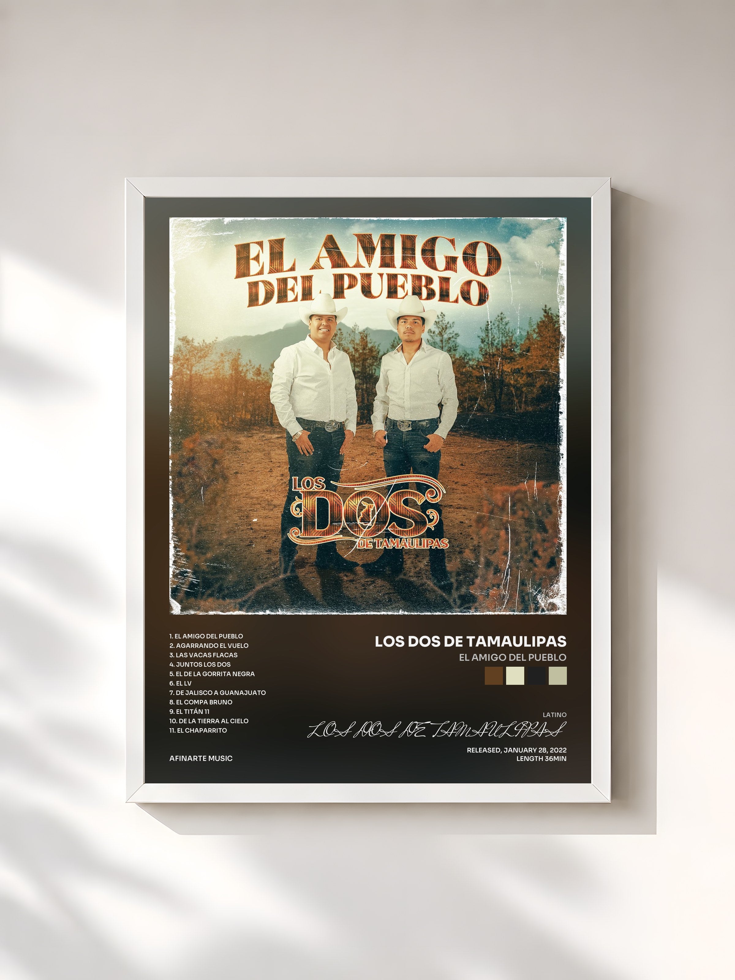 #blanc Tableau de l'album El Amigo Del Pueblo de LOS DOS DE TAMAULIPAS, cadre blanc, imprimé et encadré en France