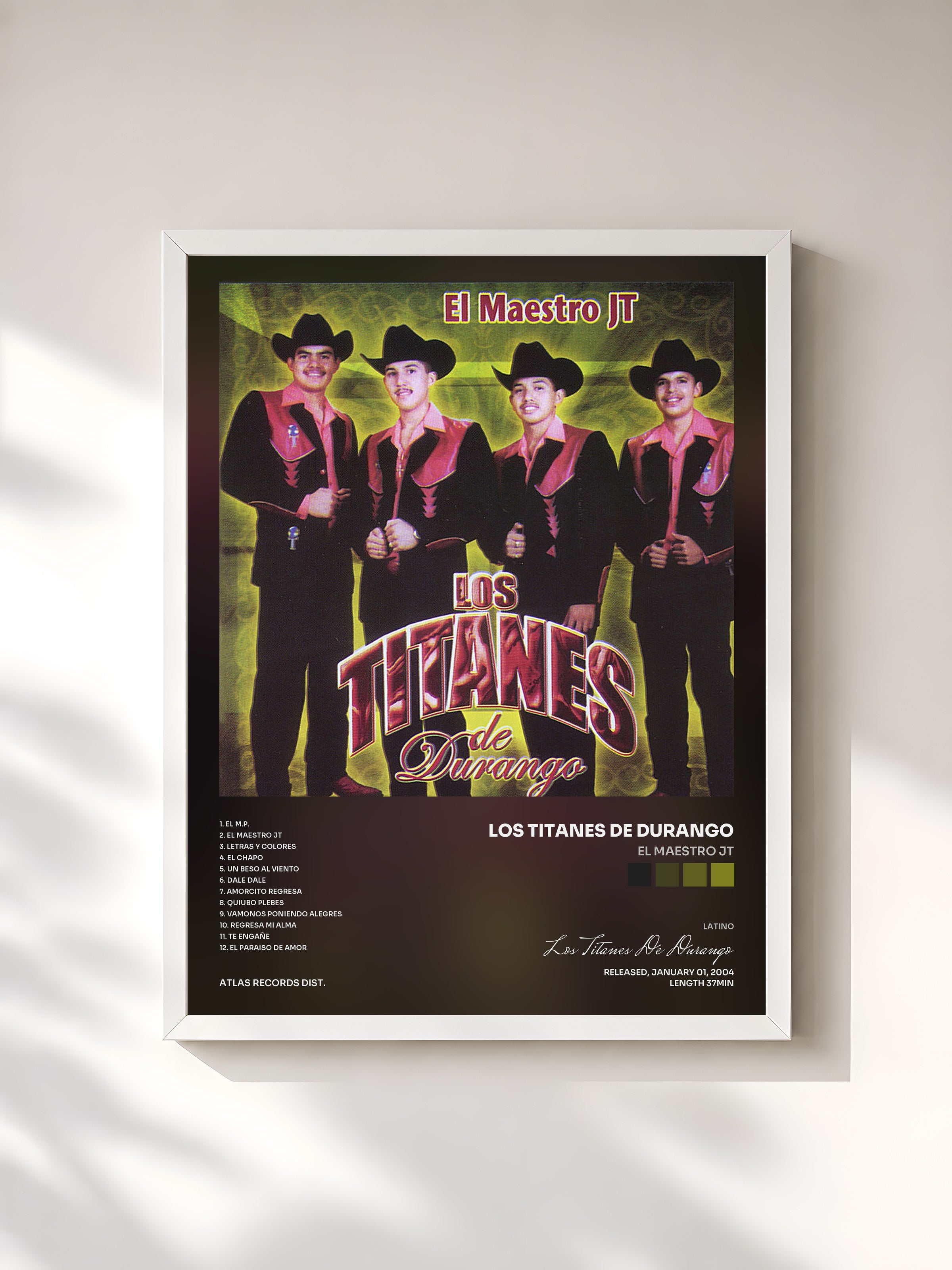 #blanc Tableau de l'album El Maestro JT de Los Titanes De Durango, cadre blanc, imprimé et encadré en France