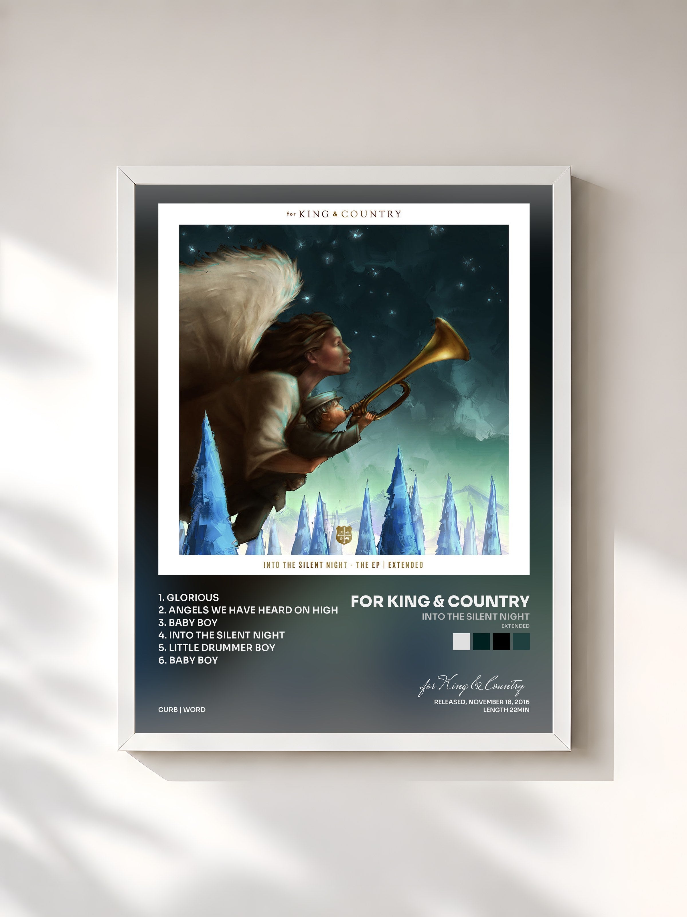 #blanc Tableau de l'album Into The Silent Night (Extended) de for King & Country, cadre blanc, imprimé et encadré en France