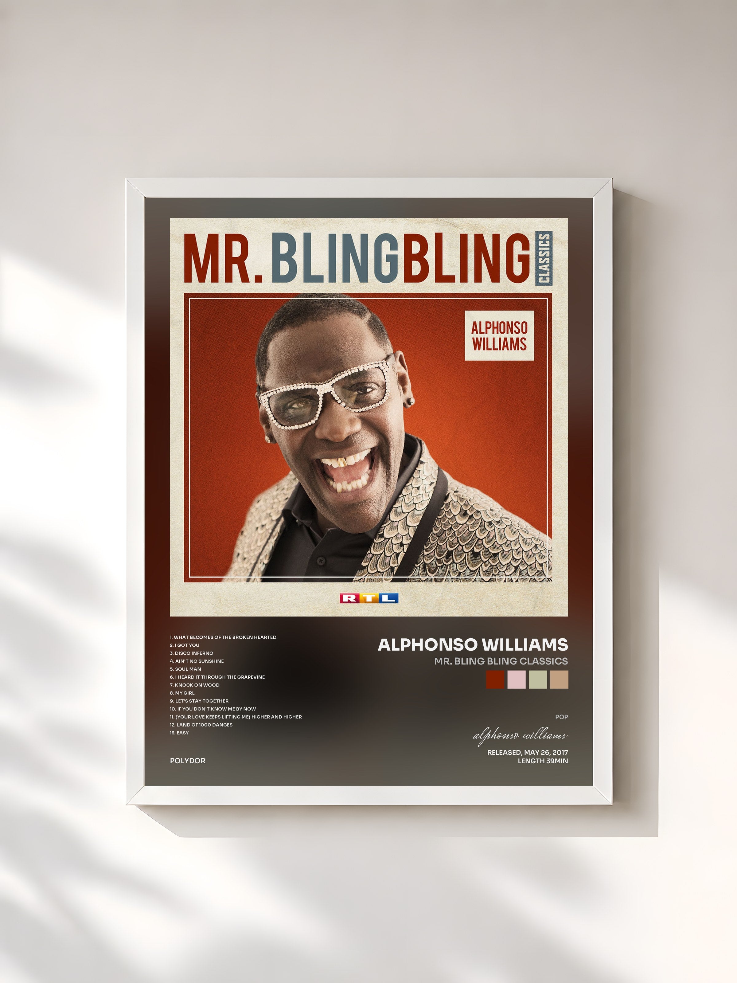 #blanc Tableau de l'album Mr. Bling Bling Classics de alphonso williams, cadre blanc, imprimé et encadré en France