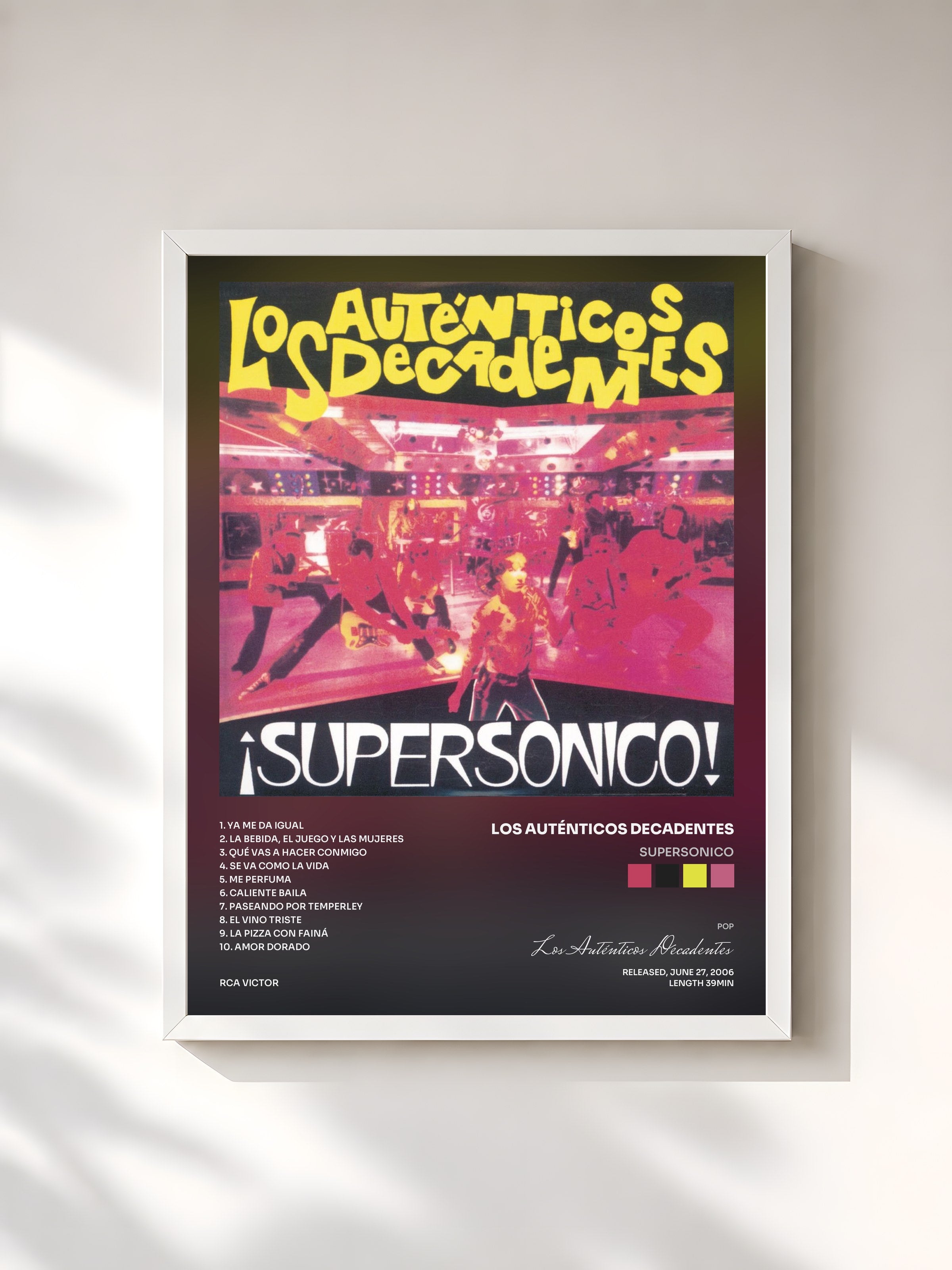 #blanc Tableau de l'album Supersonico de Los Auténticos Decadentes, cadre blanc, imprimé et encadré en France