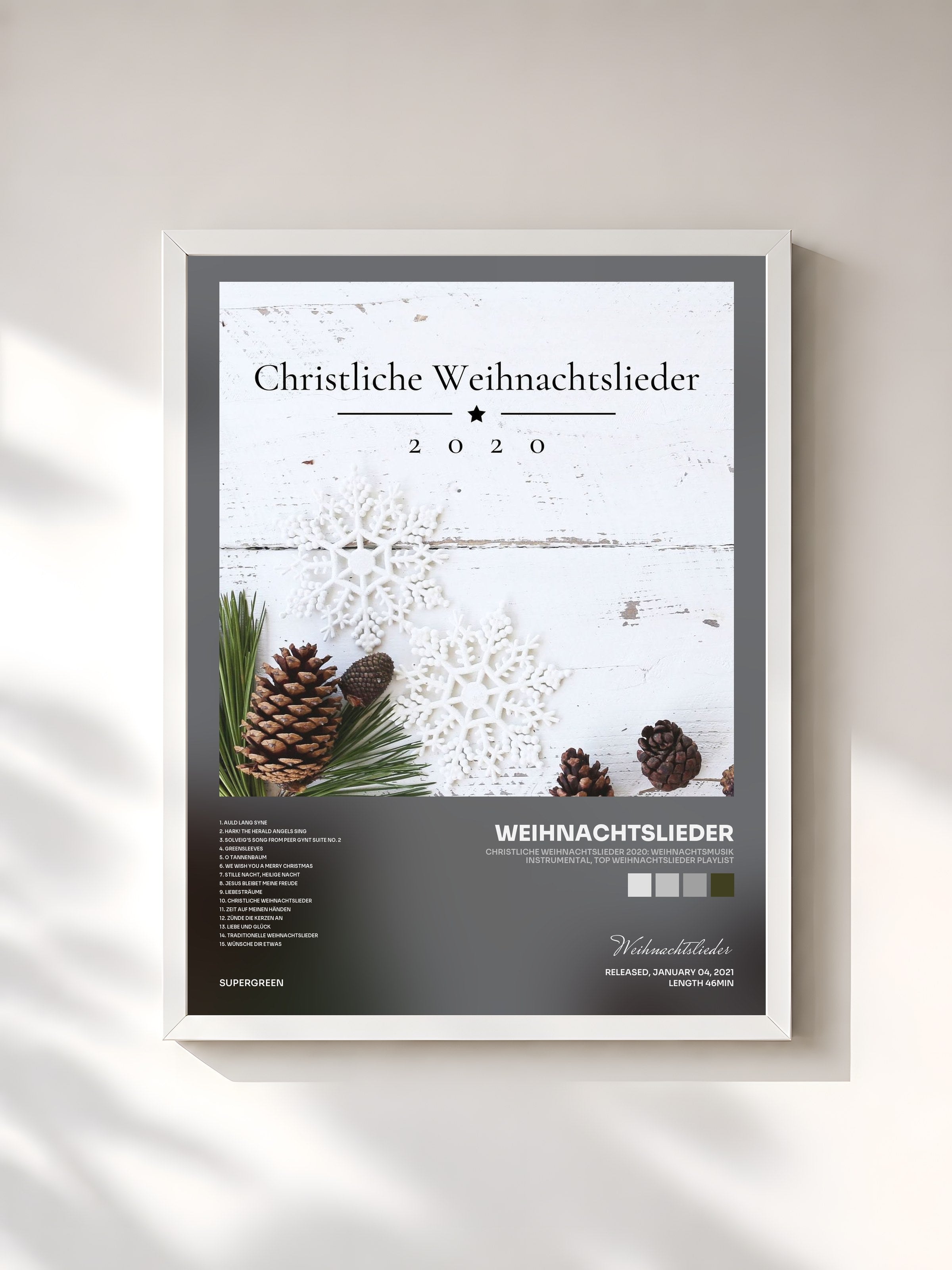 #blanc Tableau de l'album Christliche Weihnachtslieder 2020: Weihnachtsmusik Instrumental, Top Weihnachtslieder Playlist de Weihnachtslieder, cadre blanc, imprimé et encadré en France